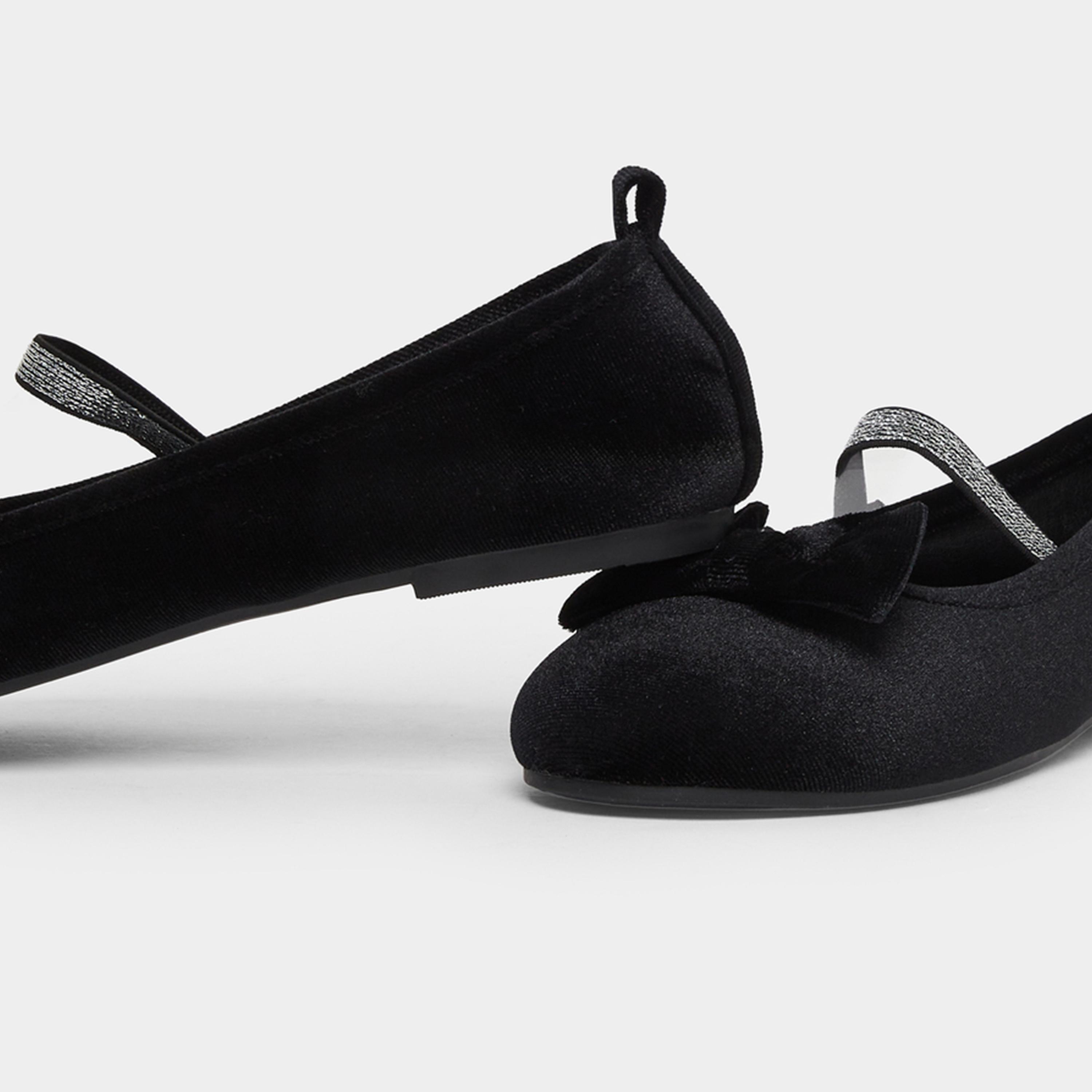ستايلي - حذاء باليه مسطح بتفاصيل فيونكة سوداء للمراهقين-girls-shoes-ballerinas-image-3