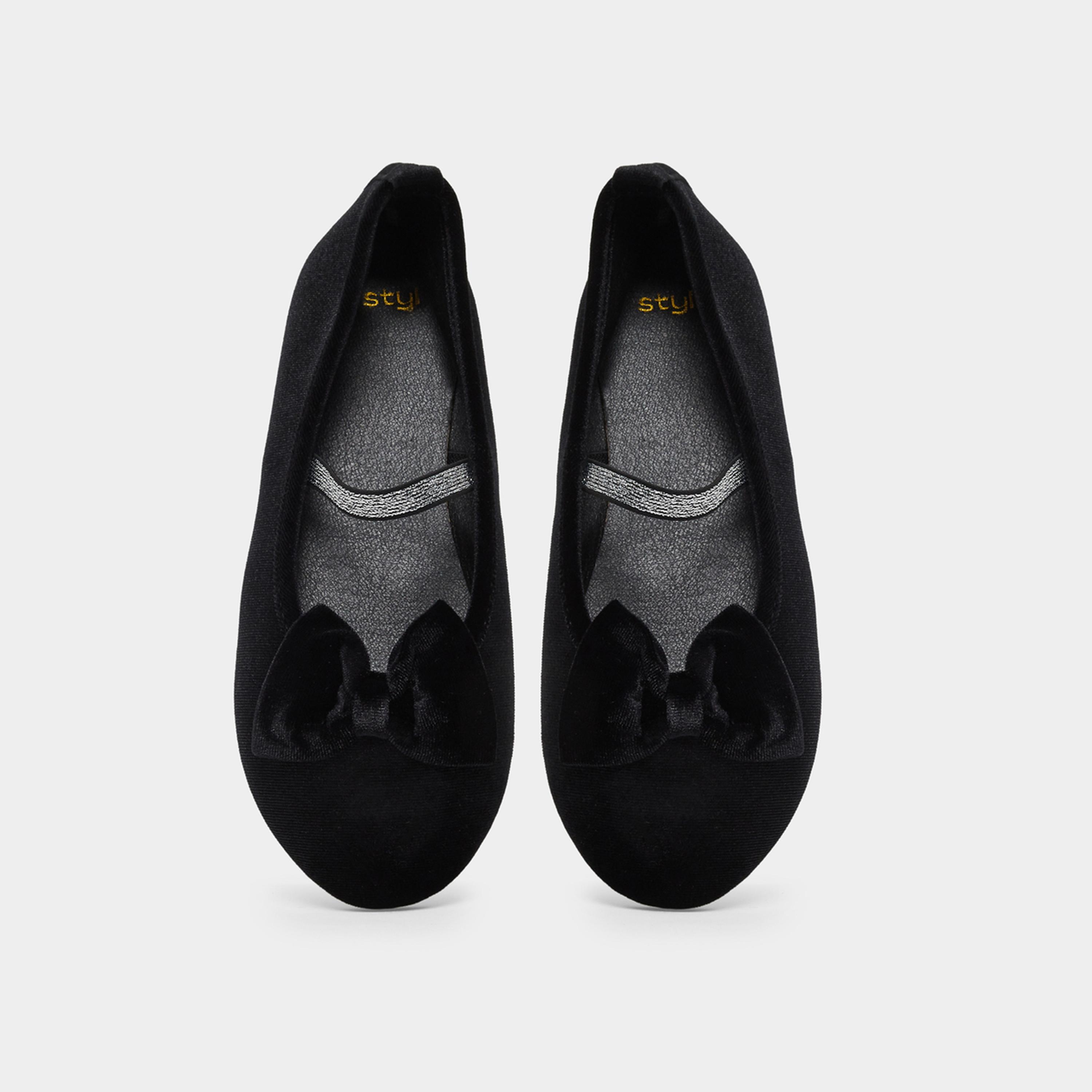 Styli Teens Black Bow Detail Ballet Flats-girls-shoes-ballerinas-image-5