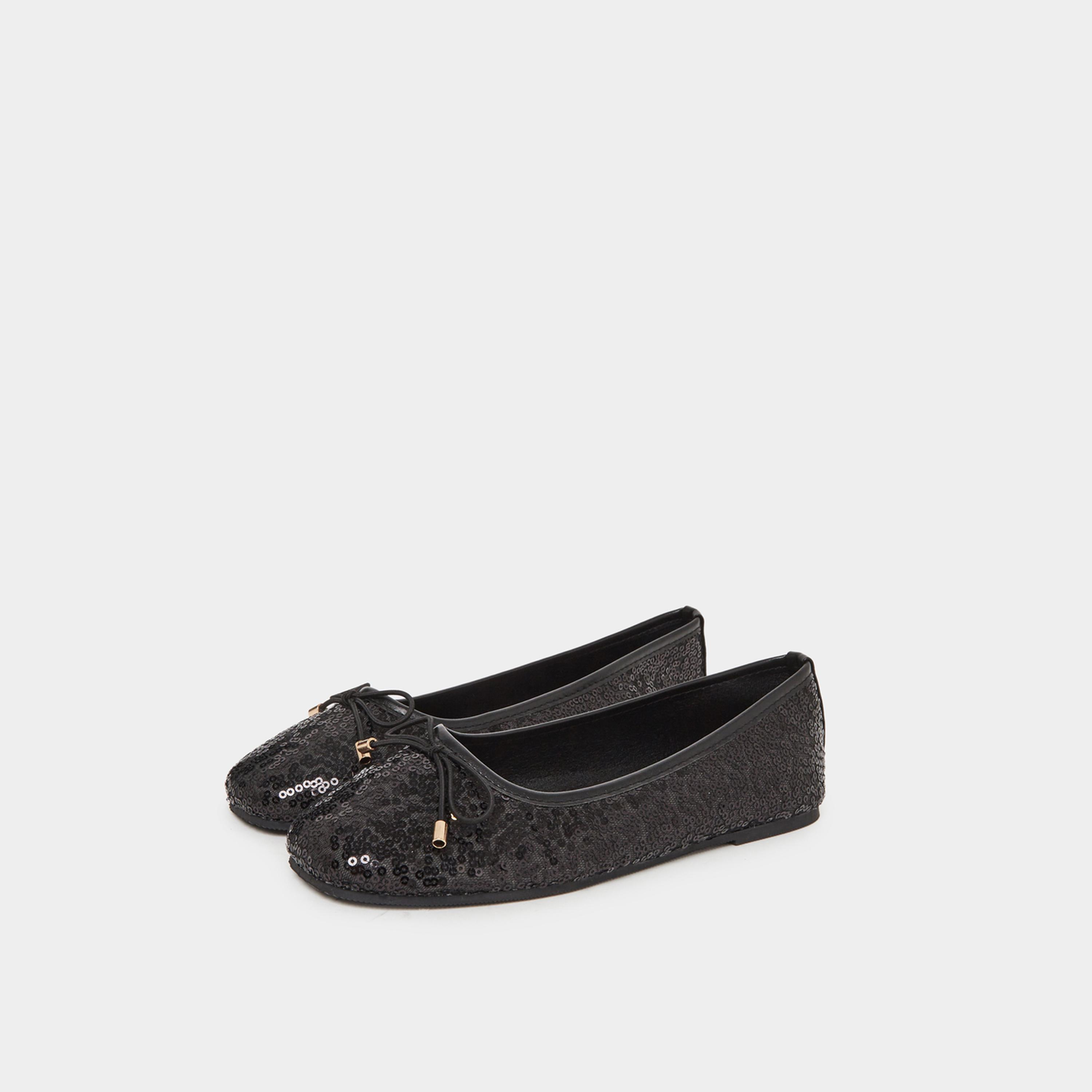 ستايلي - حذاء باليه مسطح أسود مزين بالترتر للمراهقين-girls-shoes-ballerinas-image-1