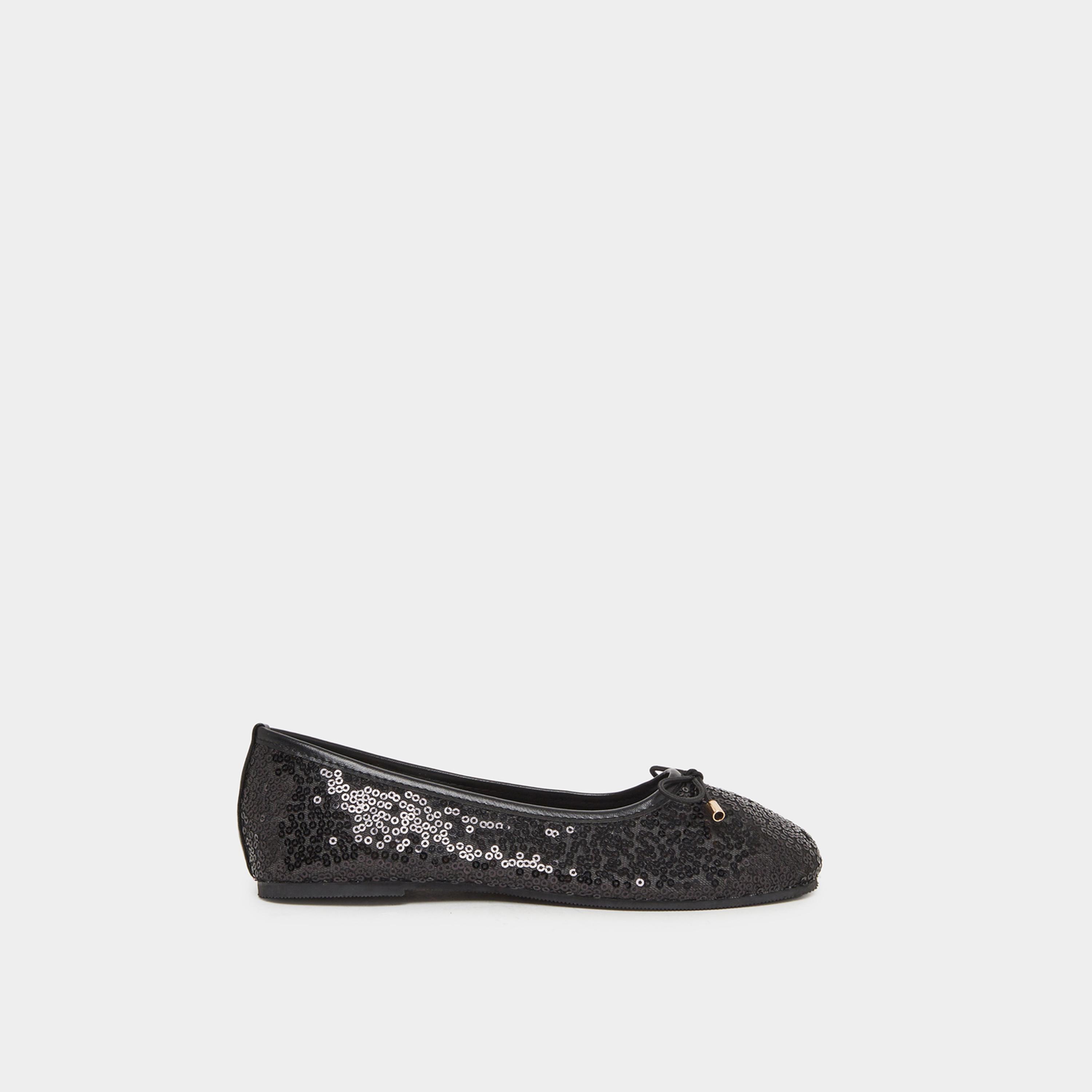 ستايلي - حذاء باليه مسطح أسود مزين بالترتر للمراهقين-girls-shoes-ballerinas-image-2