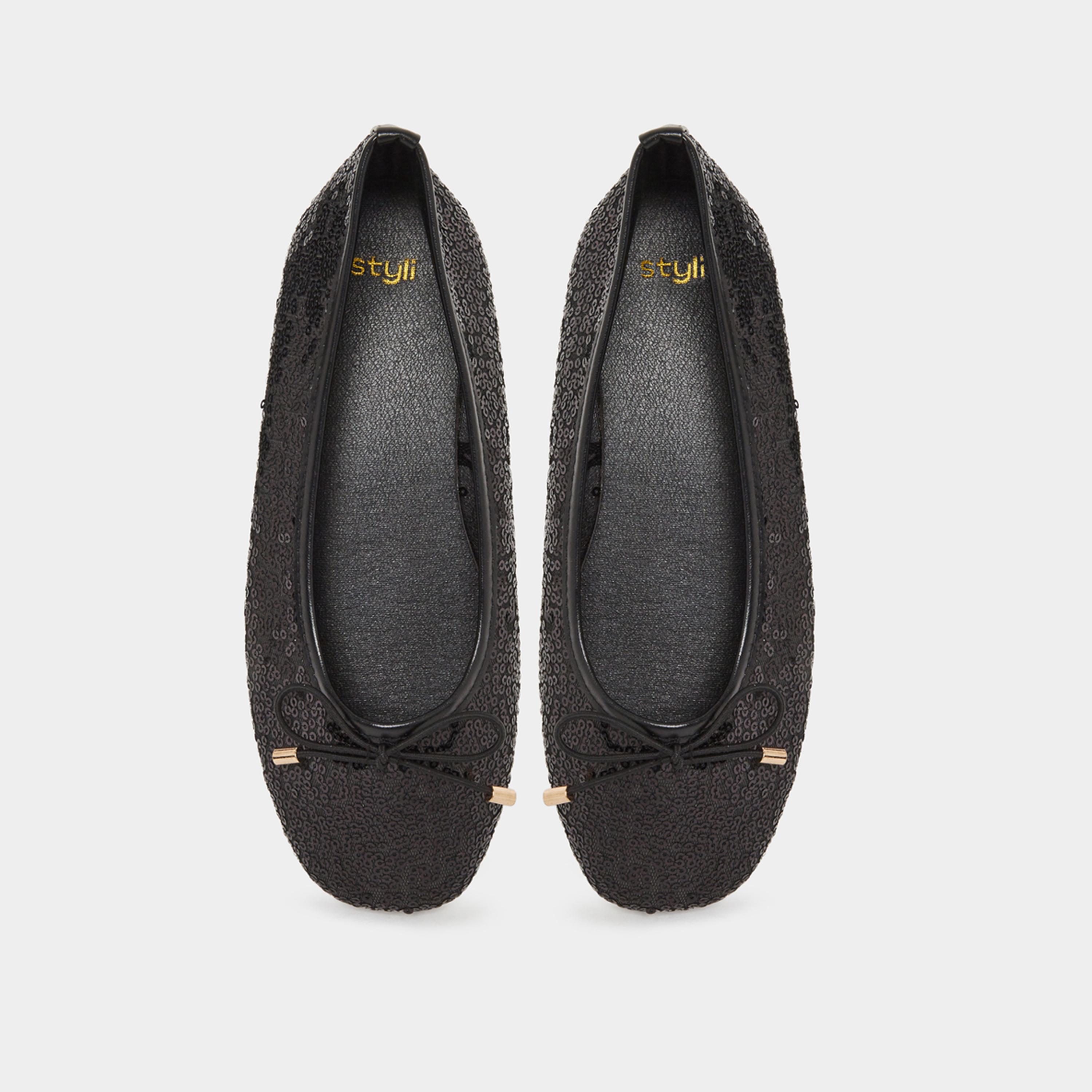 Styli Teens Black Sequin Ballet Flats-girls-shoes-ballerinas-image-5