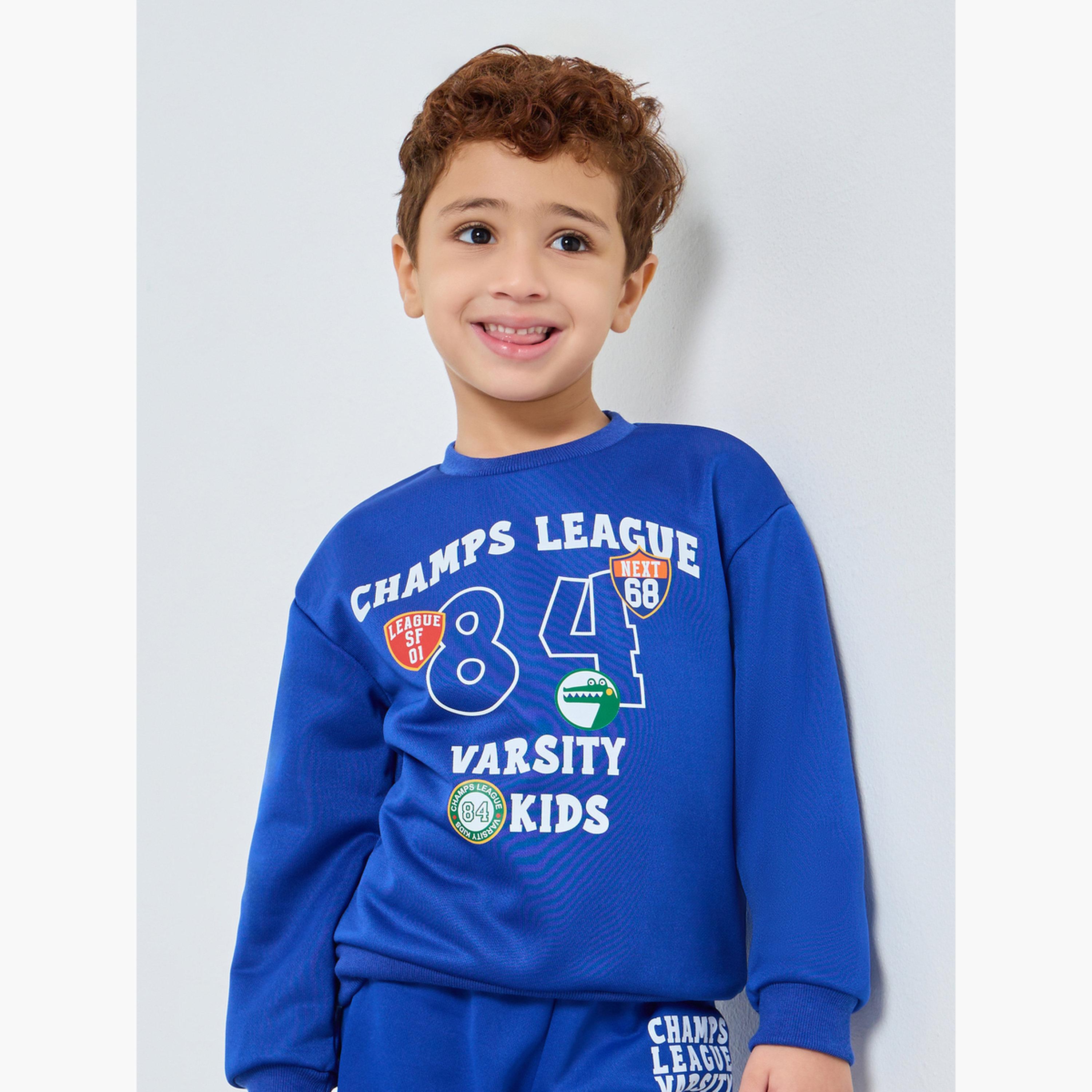 ستايلي - طقم سويت شيرت وبنطال رياضي مطبوع بنقشة لون أزرق للأولاد-boys-clothing-setsandcoords-image-2