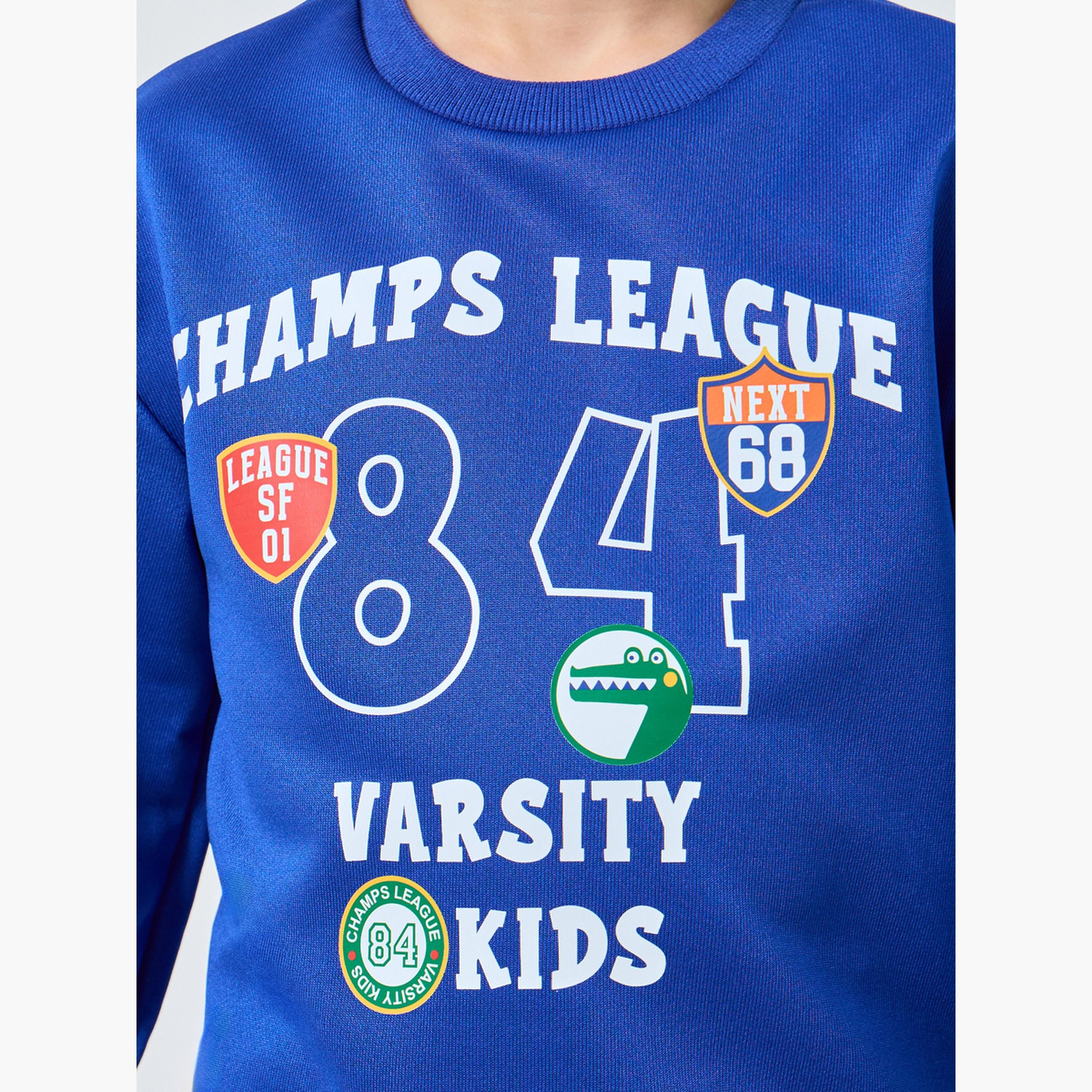 ستايلي - طقم سويت شيرت وبنطال رياضي مطبوع بنقشة لون أزرق للأولاد-boys-clothing-setsandcoords-image-3
