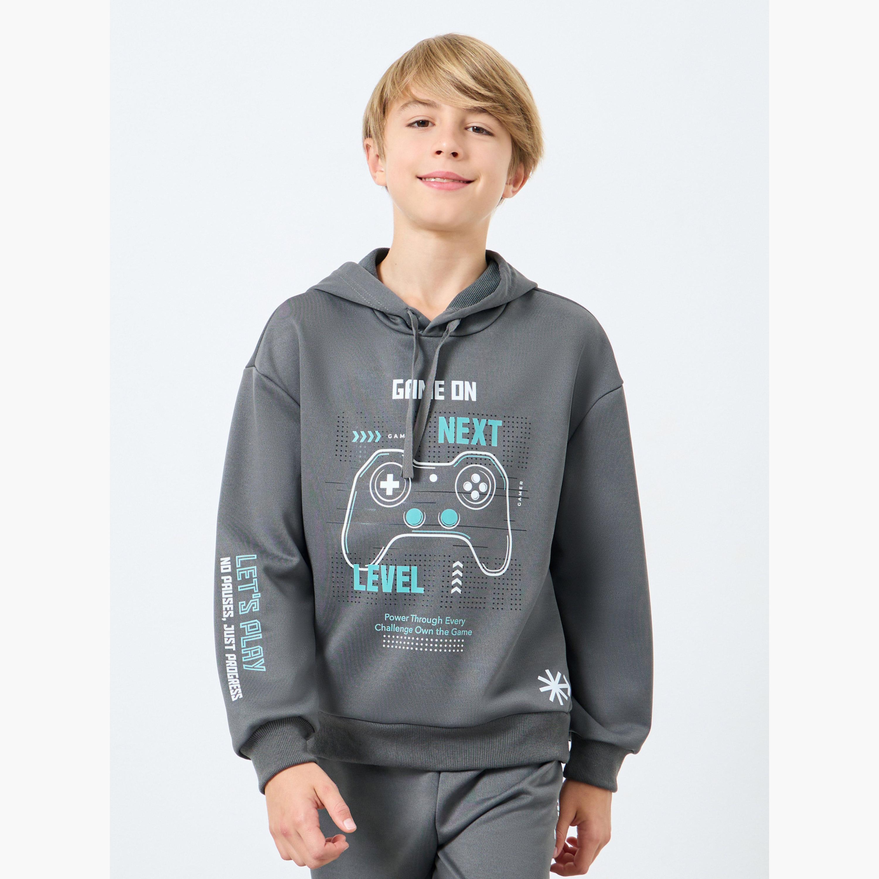 ستايلي - طقم هودي وبنطال رياضي رمادي حجم كبير للأولاد والمراهقين-boys-clothing-setsandcoords-image-2