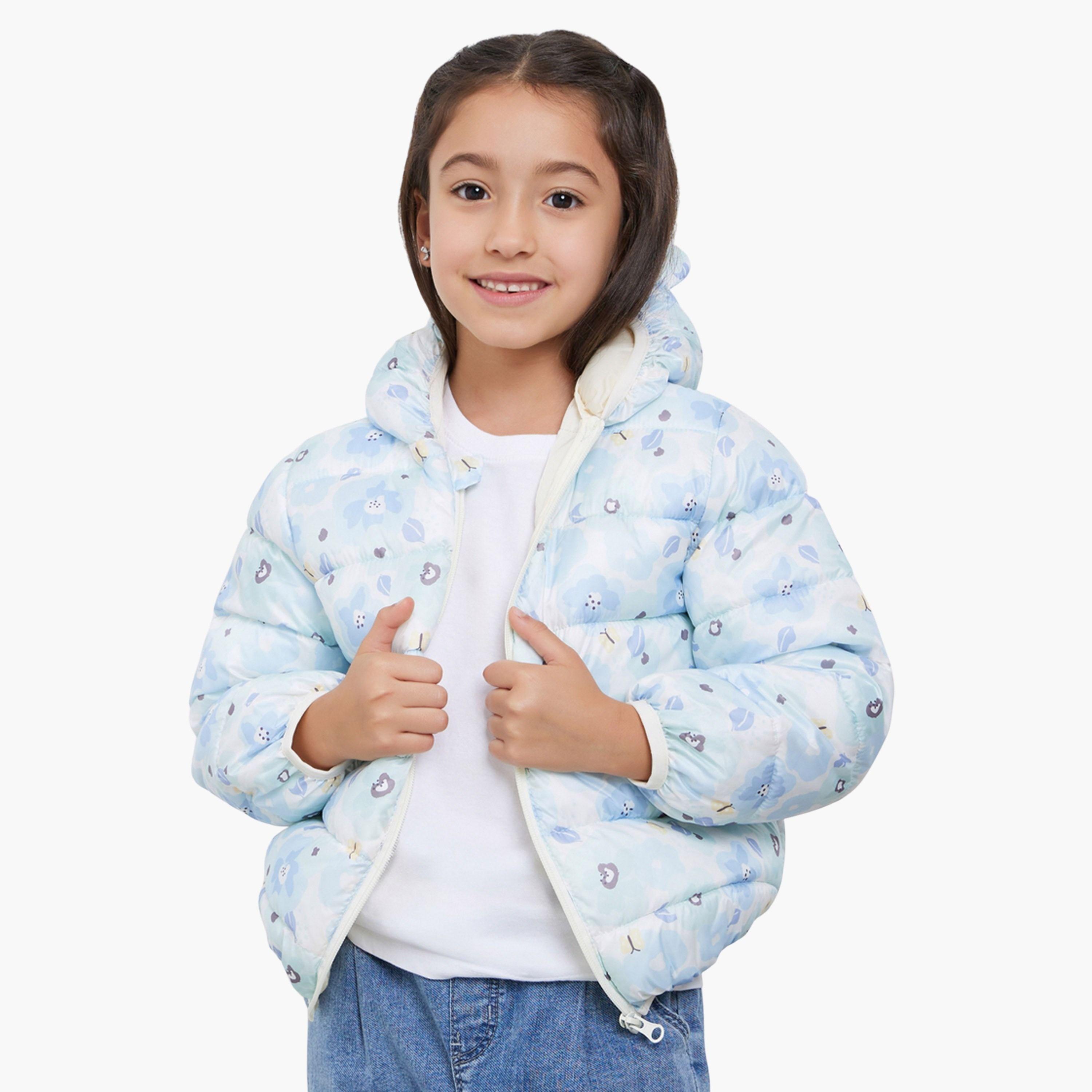 ستايلي - جاكيت منفوخ مطبوع بالكامل للبنات لون أزرق-girls-clothing-winterwear-jacketsandcoats-image-1
