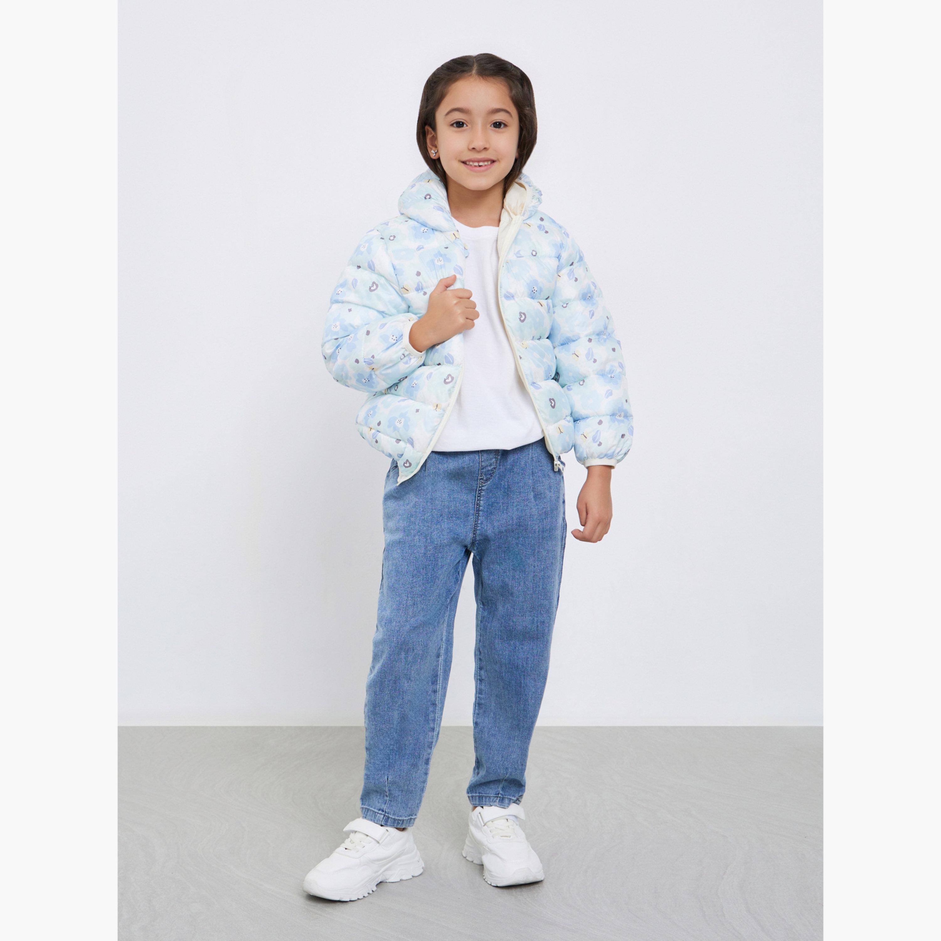 ستايلي - جاكيت منفوخ مطبوع بالكامل للبنات لون أزرق-girls-clothing-winterwear-jacketsandcoats-image-2