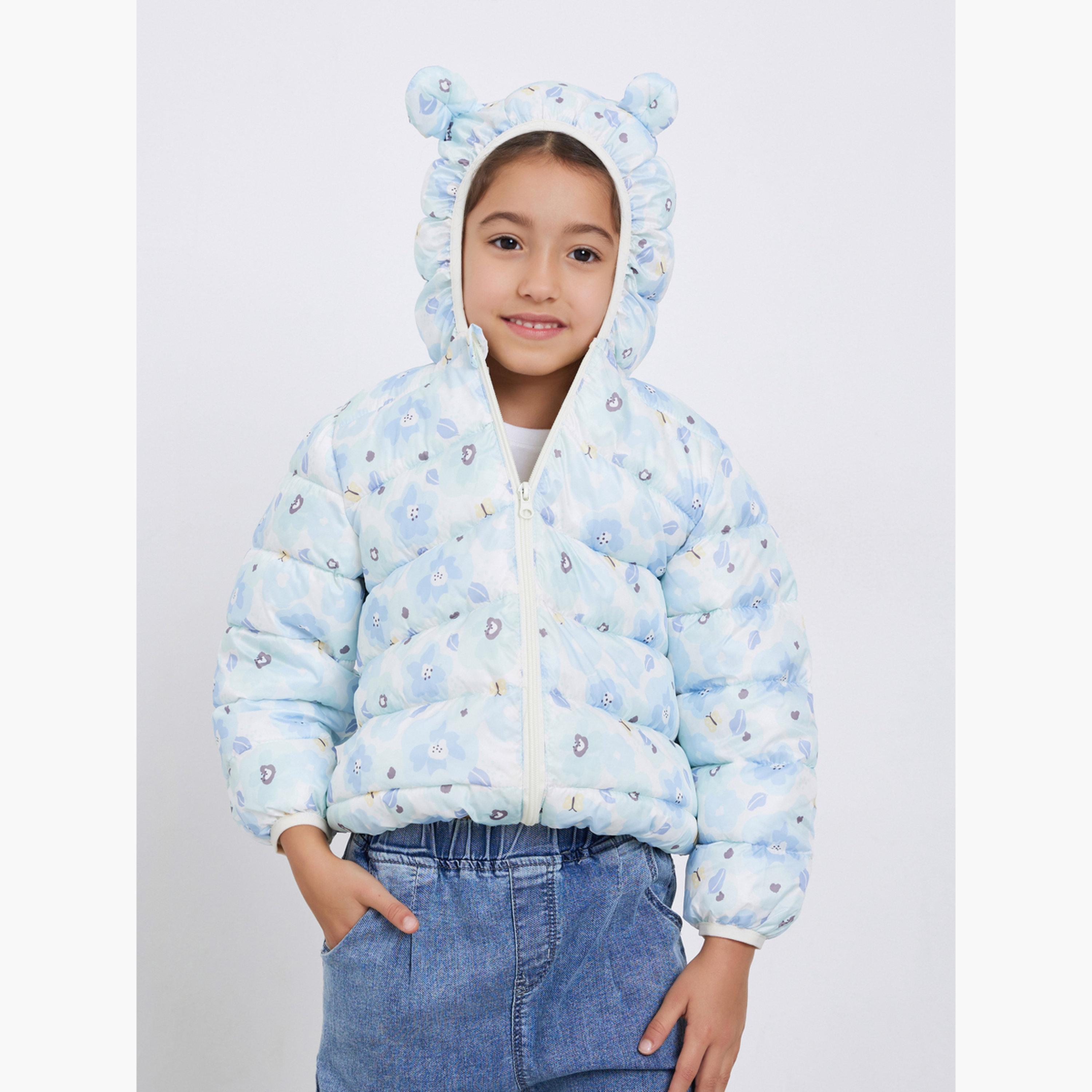 ستايلي - جاكيت منفوخ مطبوع بالكامل للبنات لون أزرق-girls-clothing-winterwear-jacketsandcoats-image-3