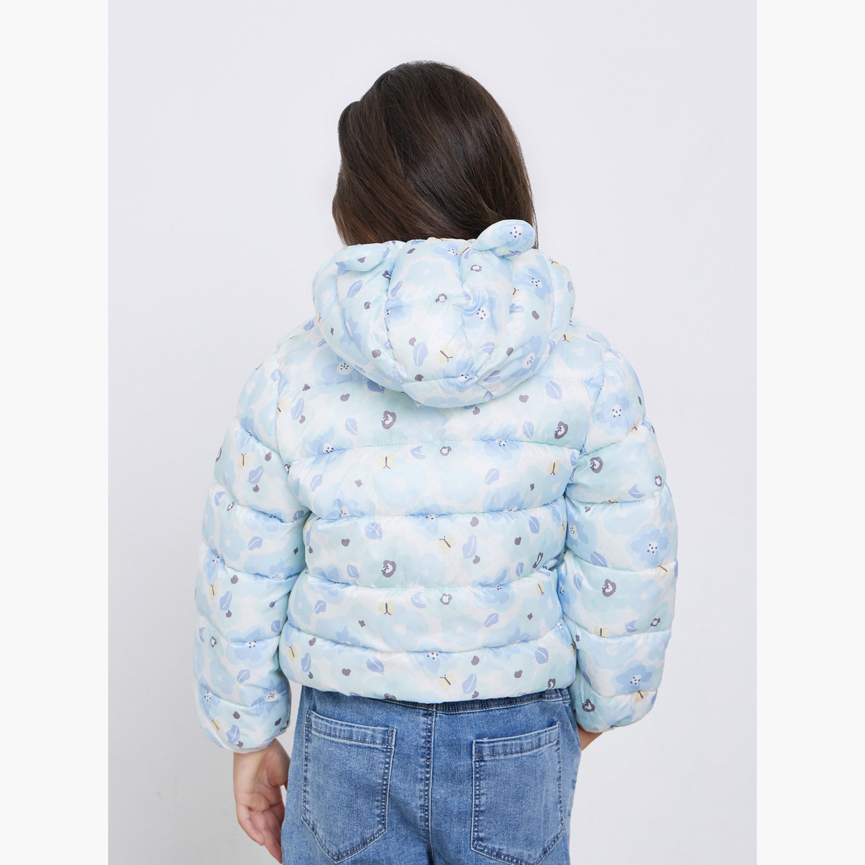 ستايلي - جاكيت منفوخ مطبوع بالكامل للبنات لون أزرق-girls-clothing-winterwear-jacketsandcoats-image-4