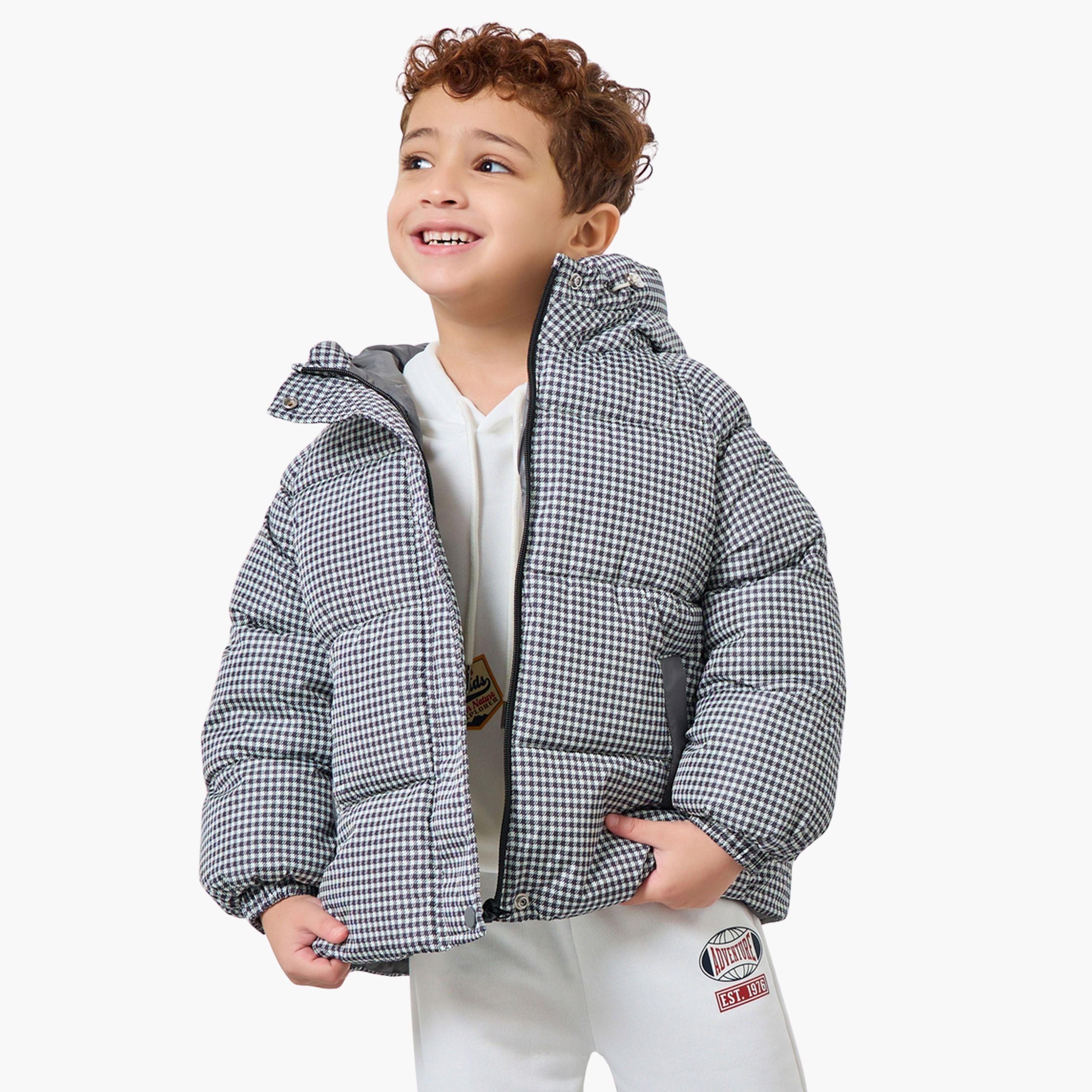 ستايلي - جاكيت منفوخ رمادي اللون مطبوع عليه مربعات للأولاد-boys-clothing-jacketsandcoats-image-1