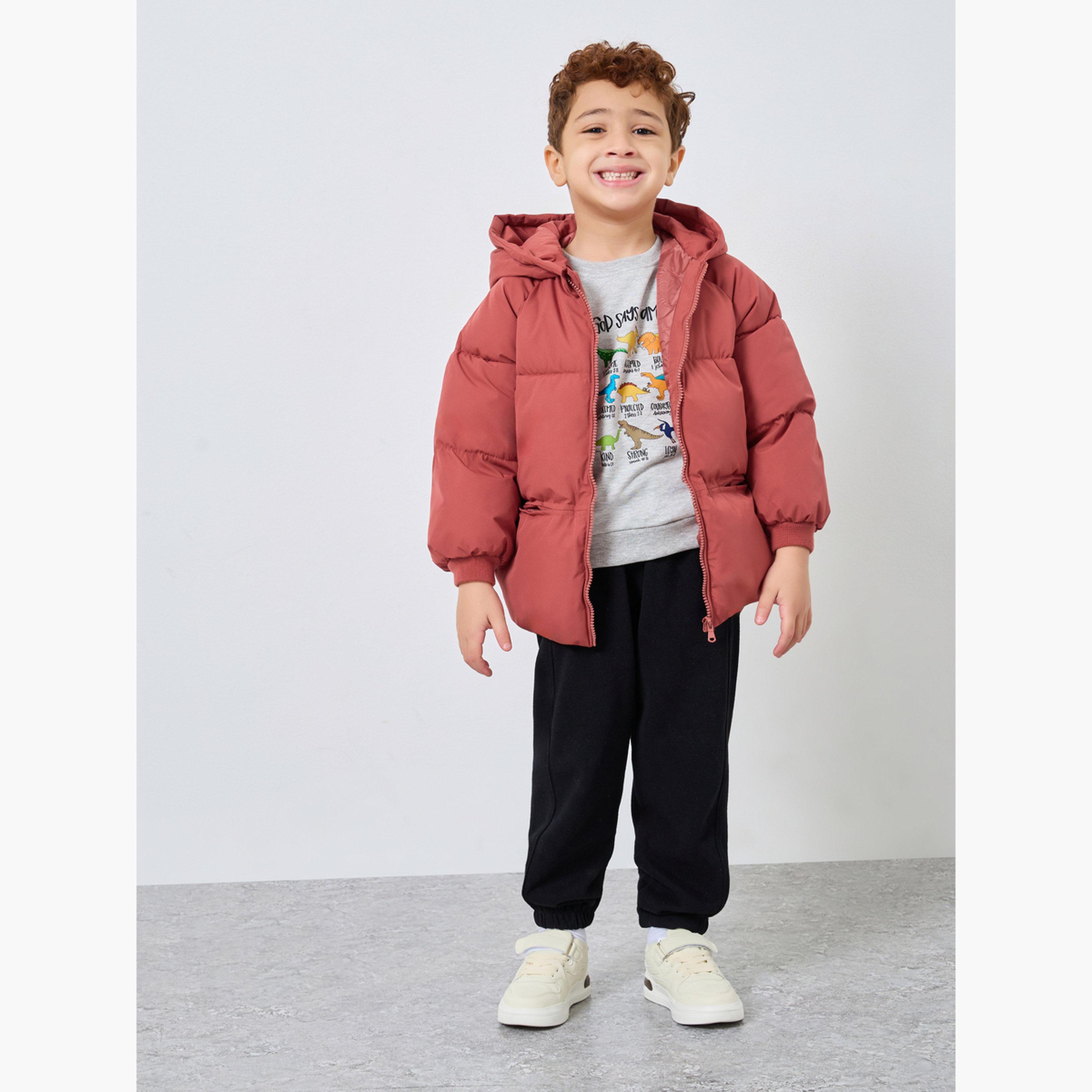 Styli Solid Hooded Neck Long Sleeves Boy's Zip Through Puffer Jacket-boys-clothing-jacketsandcoats-image-2