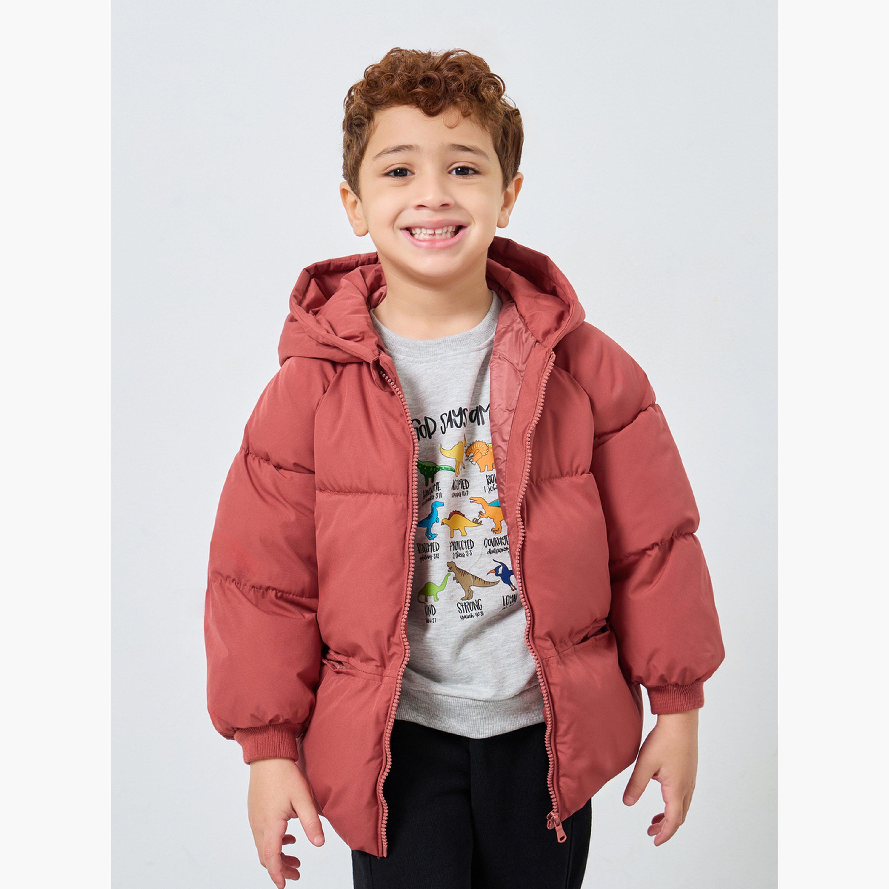 Styli Solid Hooded Neck Long Sleeves Boy's Zip Through Puffer Jacket-boys-clothing-jacketsandcoats-image-3