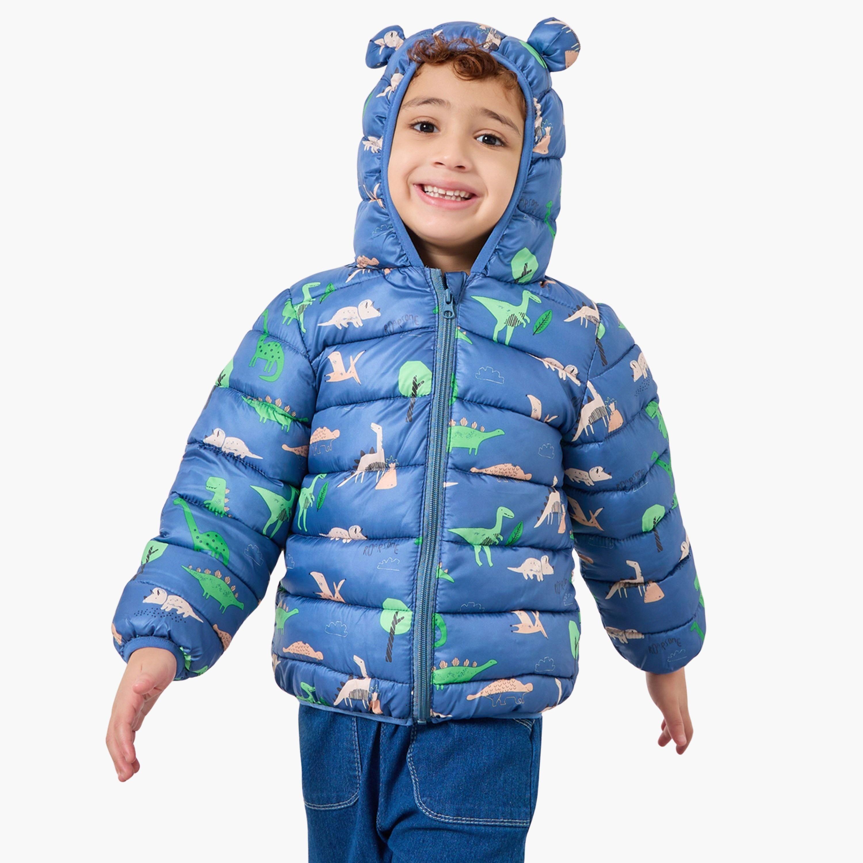 ستايلي - جاكيت منفوخ بطبعة ديناصورات لون أزرق للأولاد مع غطاء للرأس-boys-clothing-jacketsandcoats-image-1
