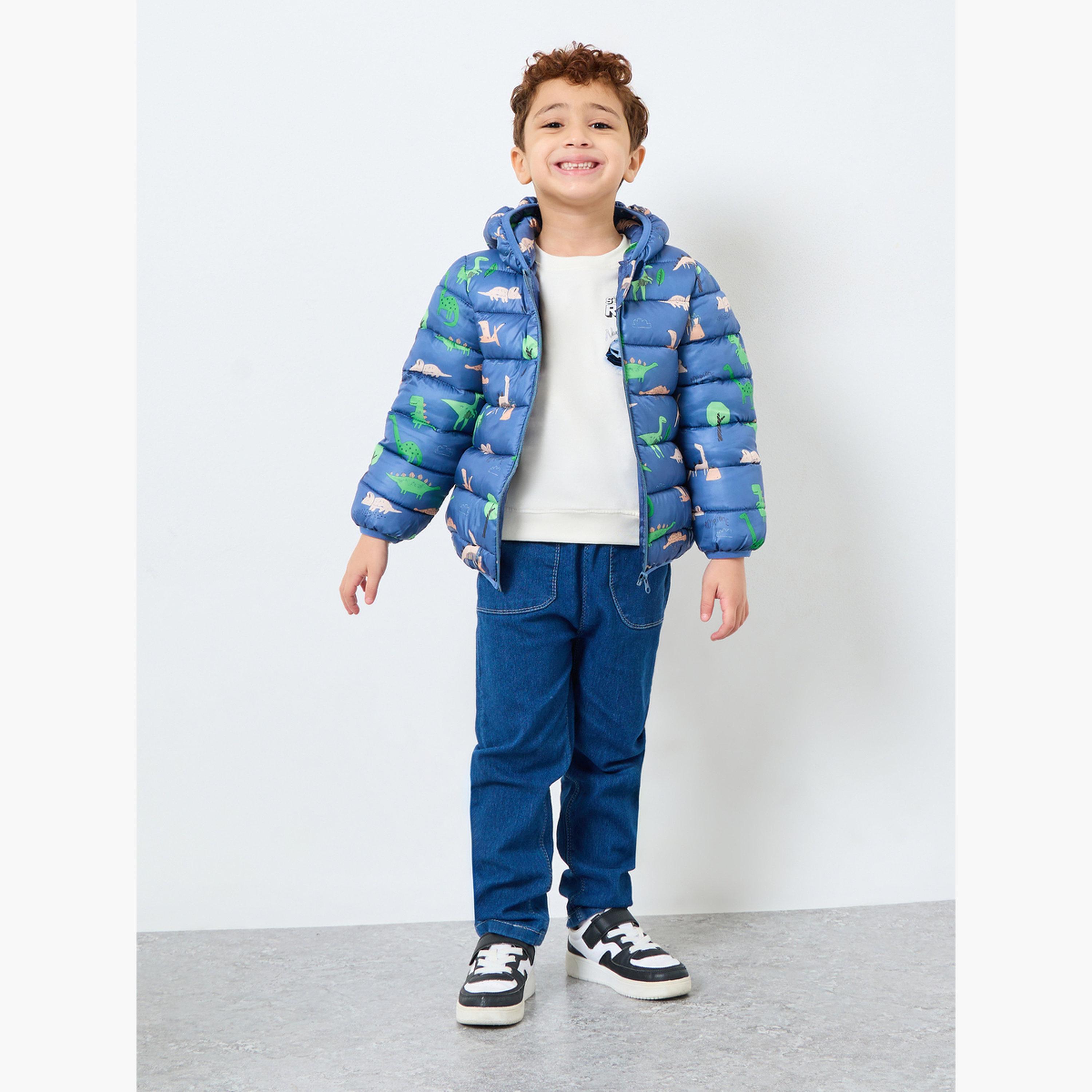 ستايلي - جاكيت منفوخ بطبعة ديناصورات لون أزرق للأولاد مع غطاء للرأس-boys-clothing-jacketsandcoats-image-2