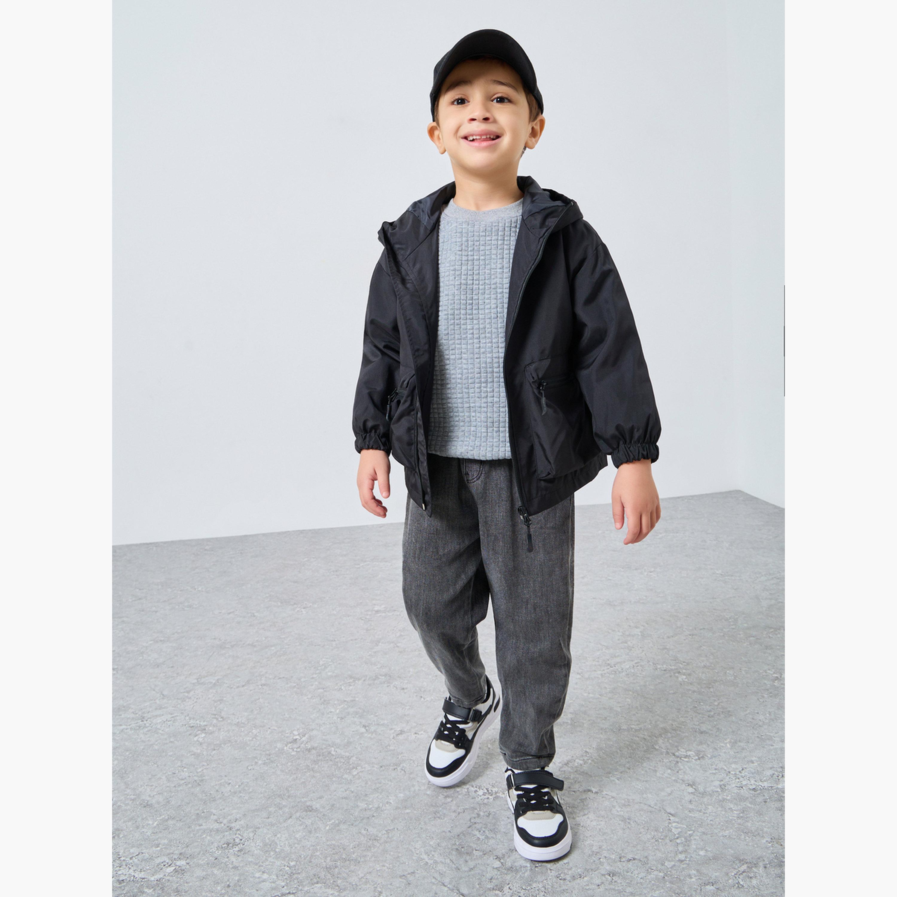 Styli Solid Hooded Neck Long Sleeves Boy's Zip Through Jacket-boys-clothing-jacketsandcoats-image-2