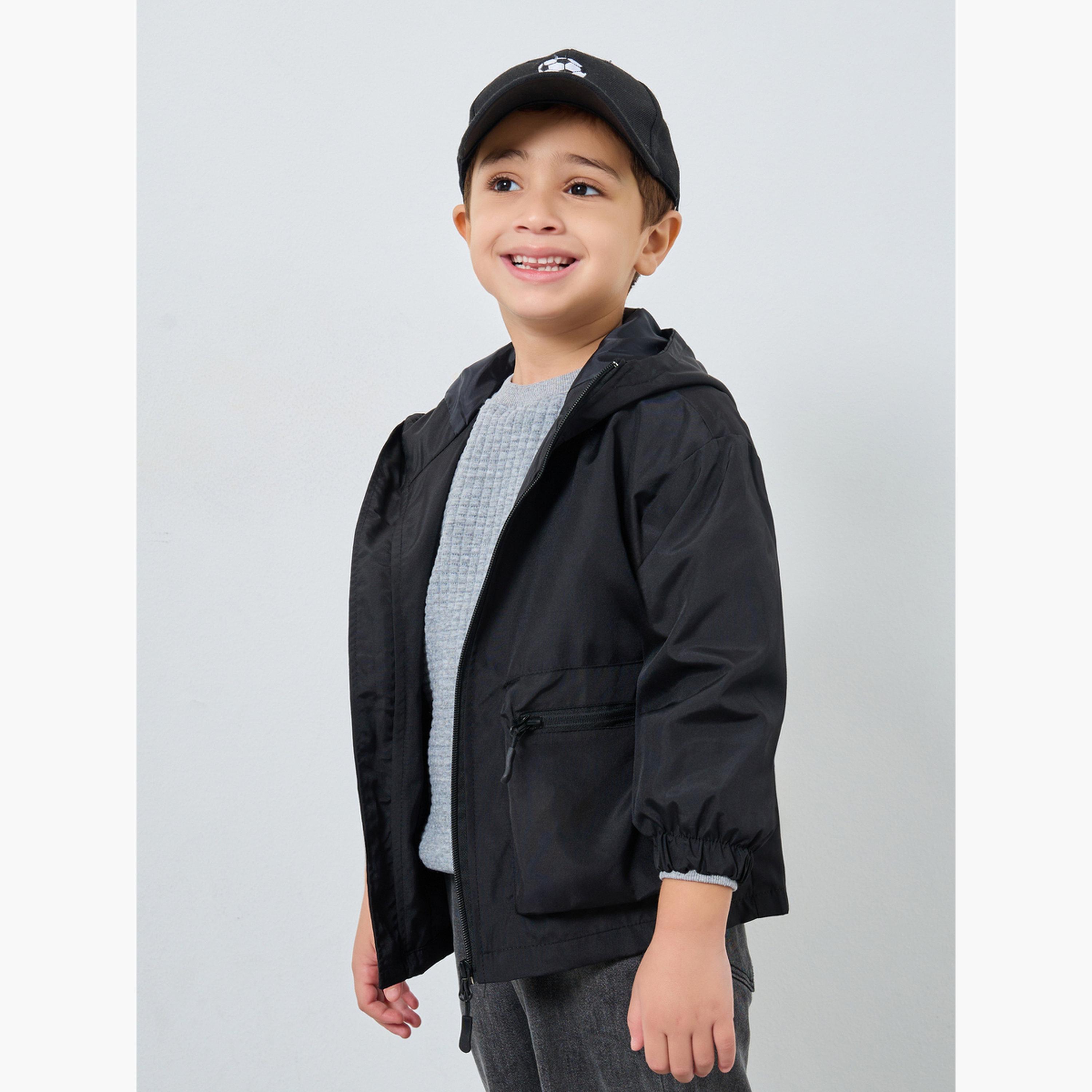 Styli Solid Hooded Neck Long Sleeves Boy's Zip Through Jacket-boys-clothing-jacketsandcoats-image-4