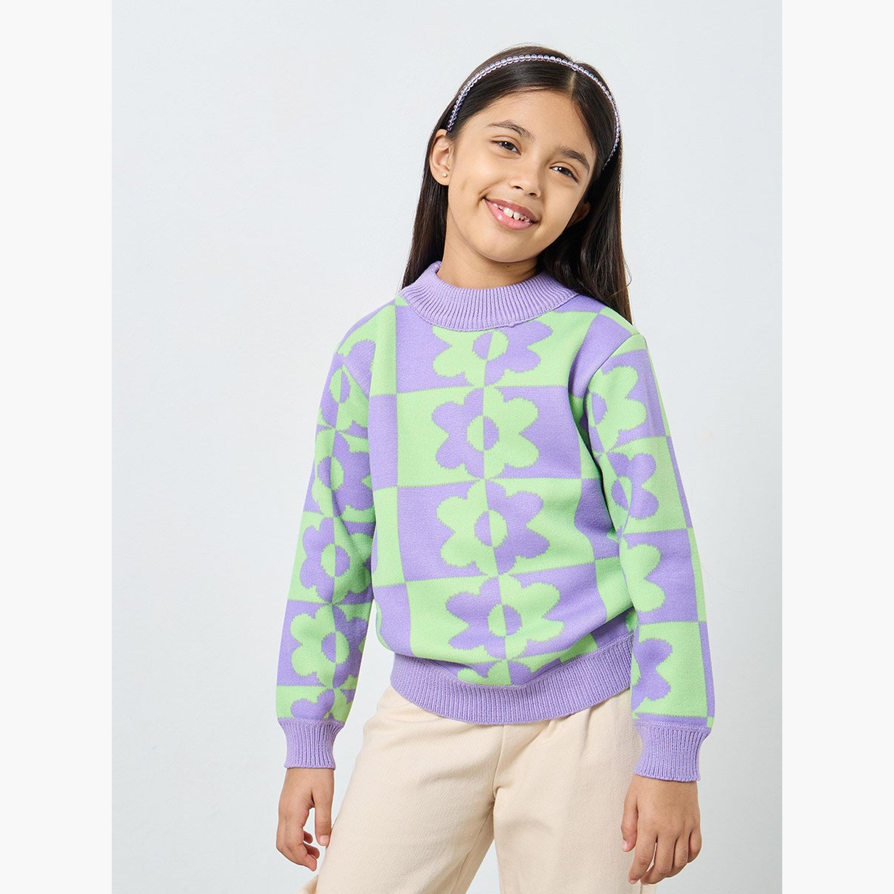 Styli Girls Multi Flower Pattern Knit Sweater-girls-clothing-jumpersandcardigans-image-1