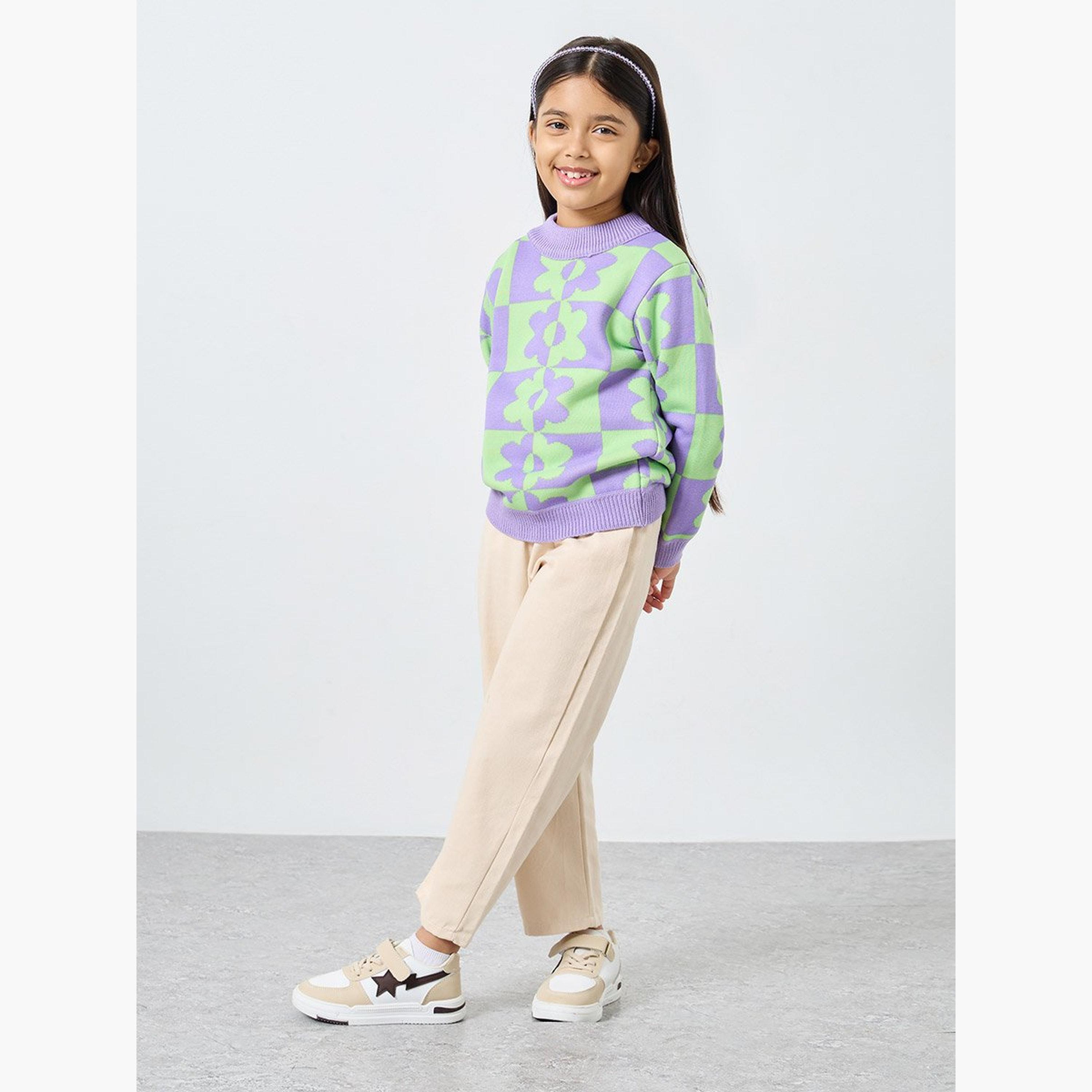 Styli Girls Multi Flower Pattern Knit Sweater-girls-clothing-jumpersandcardigans-image-2