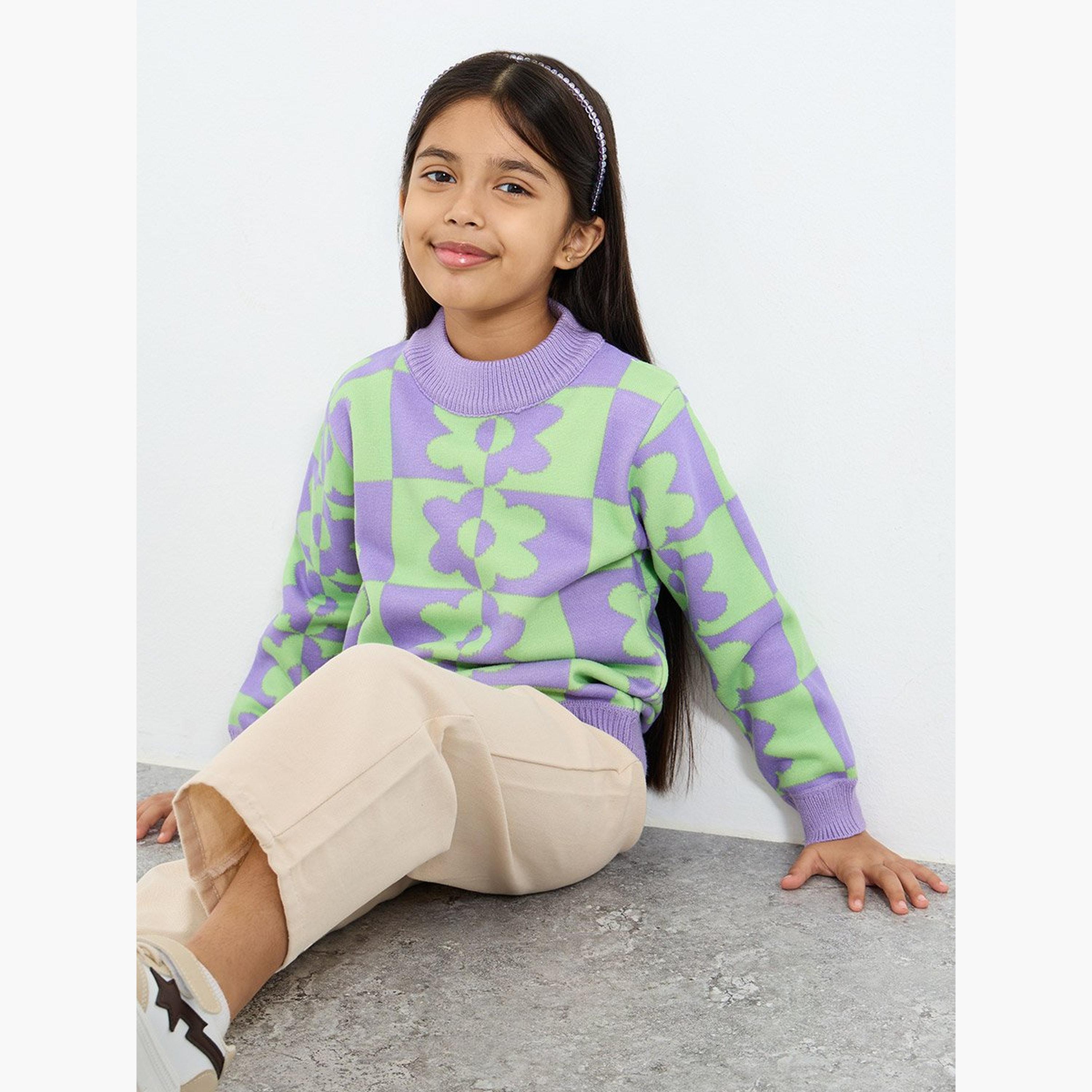 Styli Girls Multi Flower Pattern Knit Sweater-girls-clothing-jumpersandcardigans-image-3