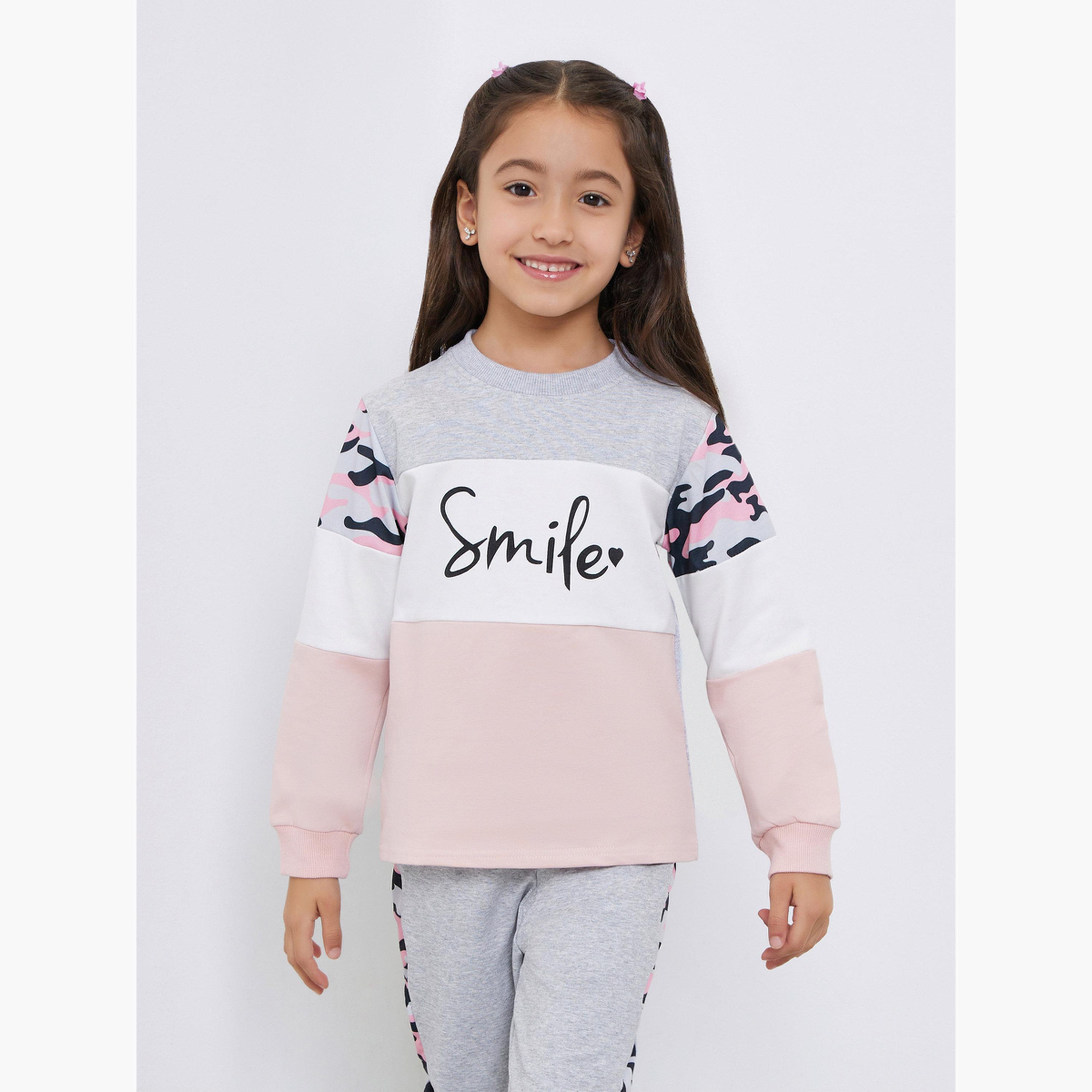 Styli Girls Grey Color Block Sweatshirt and Joggers Set-girls-clothing-setsandcoords-image-2
