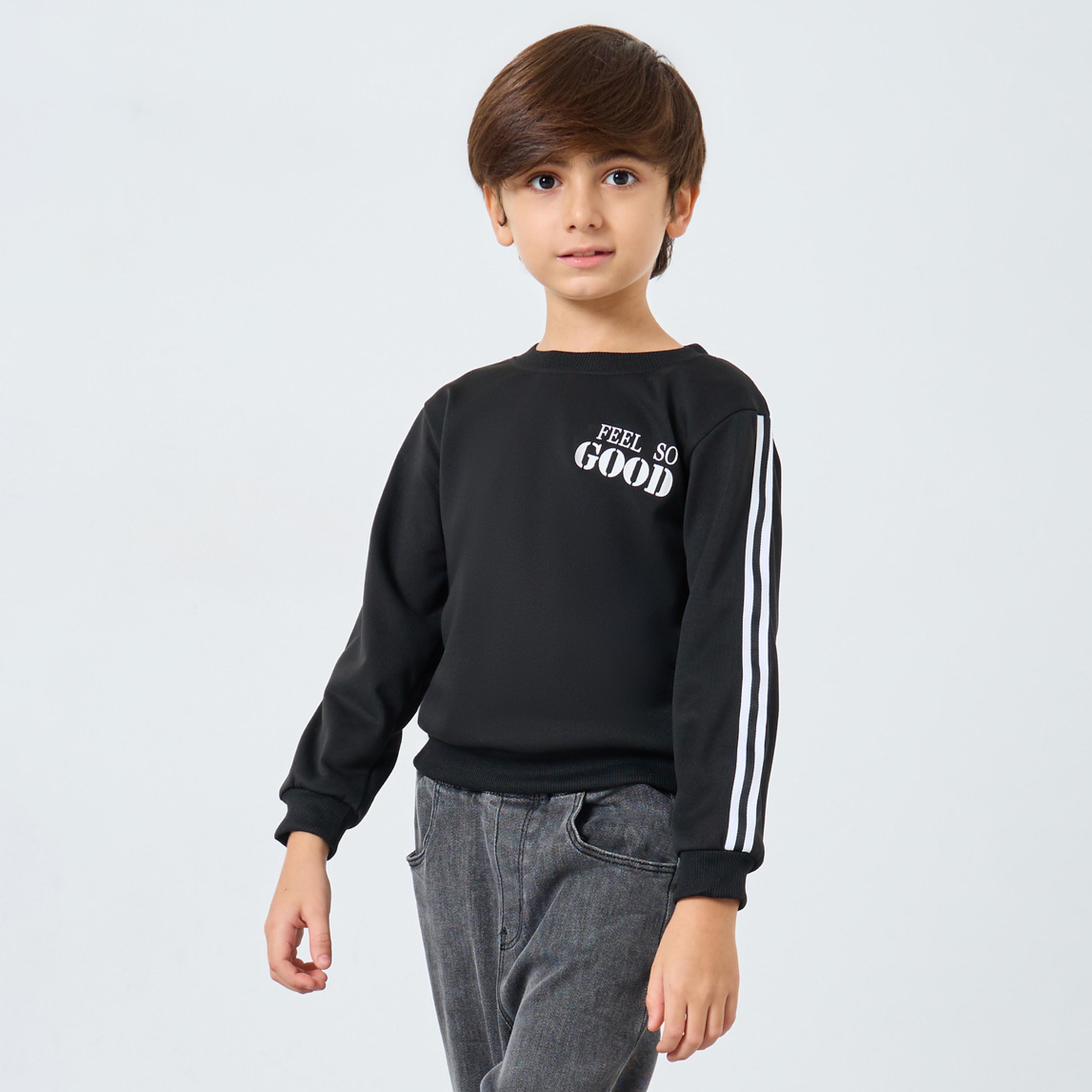 Styli Slogan Print Round Neck Long Sleeves Boy's Sweatshirt-boys-clothing-winterwear-sweatshirts-image-1