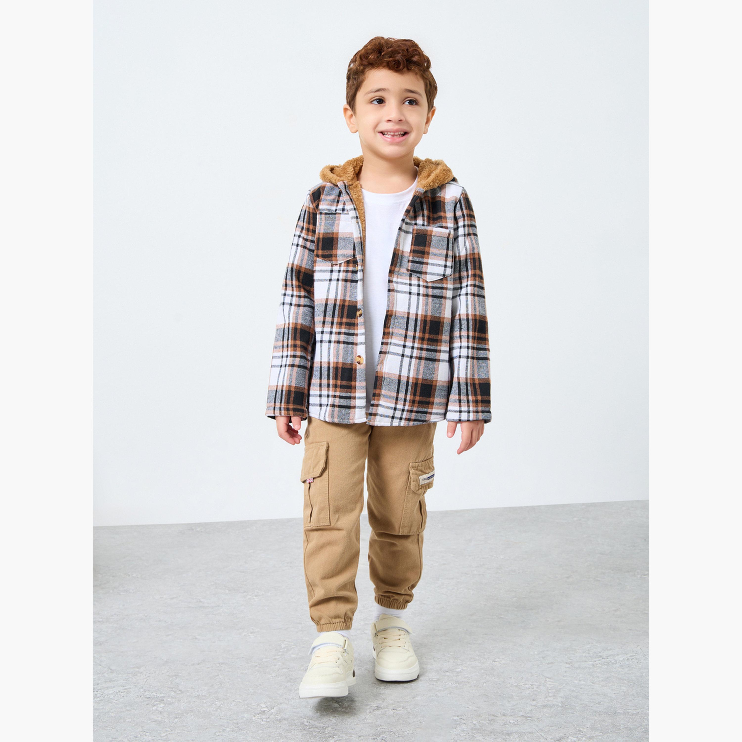 Styli Checked Hooded Neck Long Sleeves Boy's Button Through Jacket-boys-clothing-jacketsandcoats-image-2
