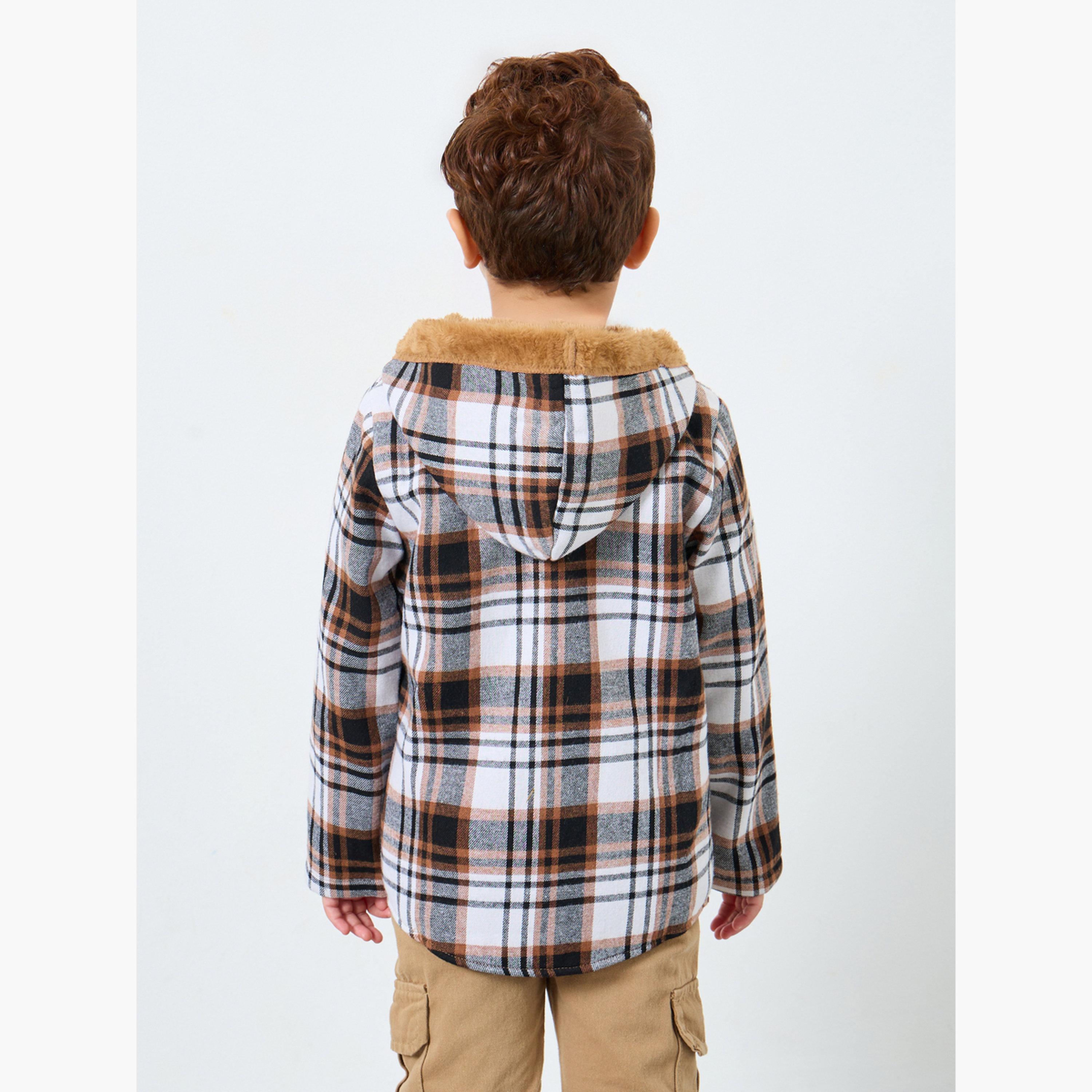 ستايلي - جاكيت بني منقوش مبطن بالفرو الصناعي للأولاد-boys-clothing-jacketsandcoats-image-4