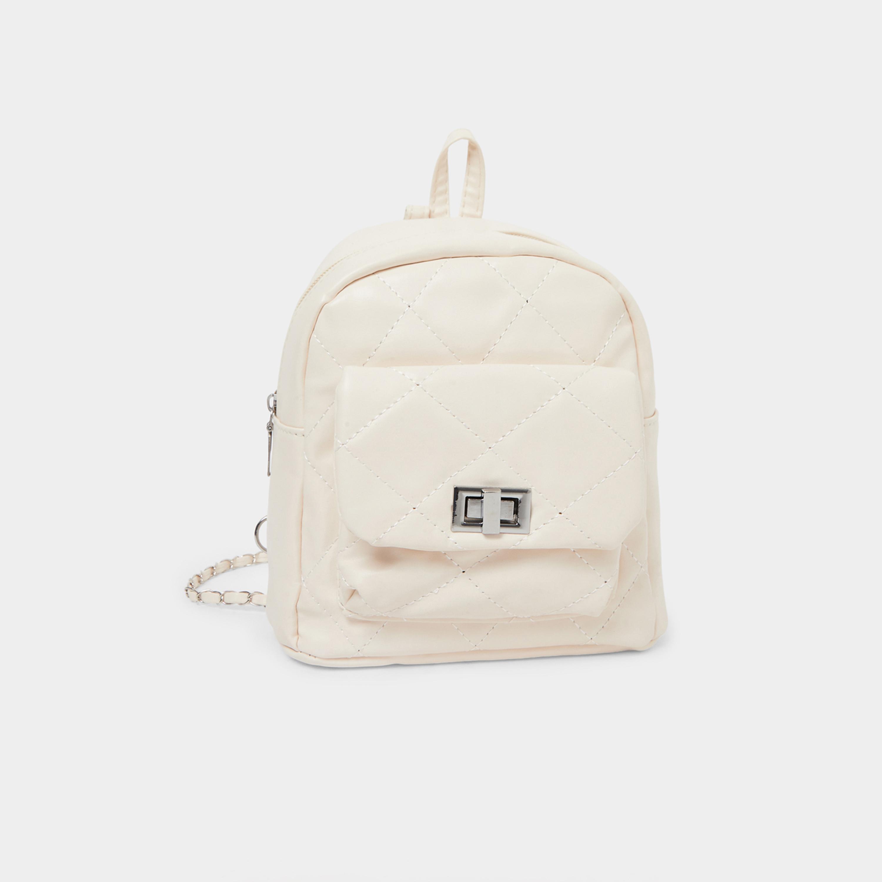 Styli Girls Beige Solid Quilted Mini Backpack with Chain Straps-school-bagsandbackpacks-backpacks-image-1