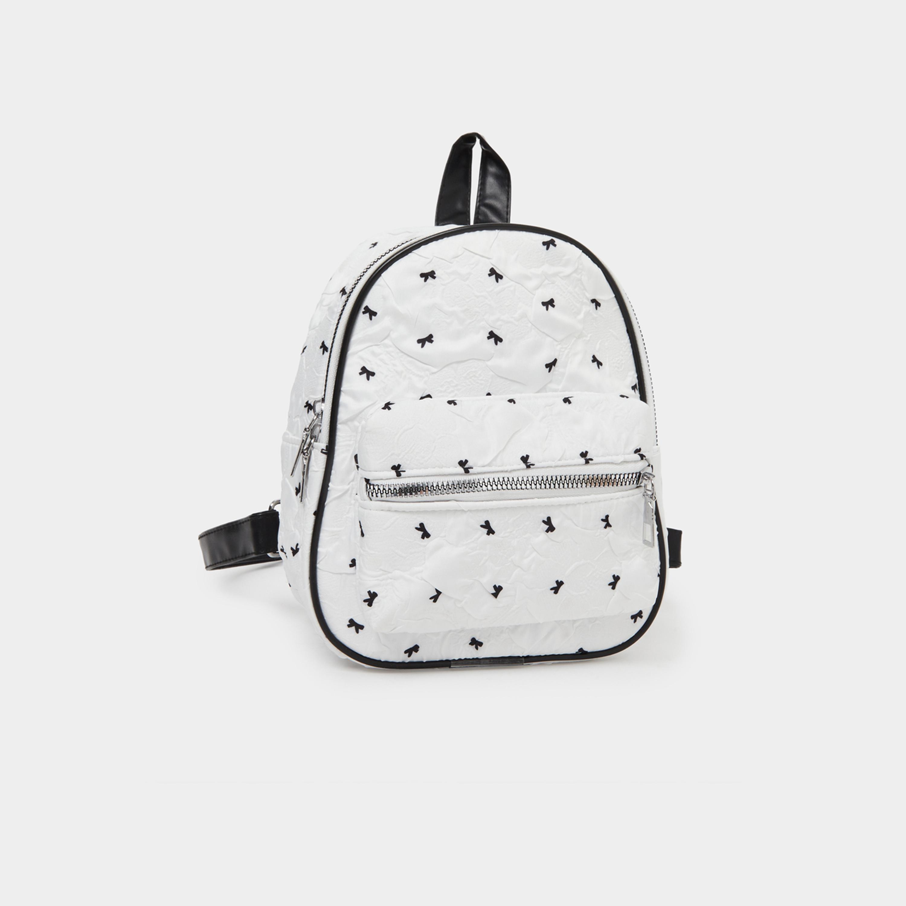 Styli Girls White Bow Printed Mini Backpack with Zip Closure-school-bagsandbackpacks-backpacks-image-1