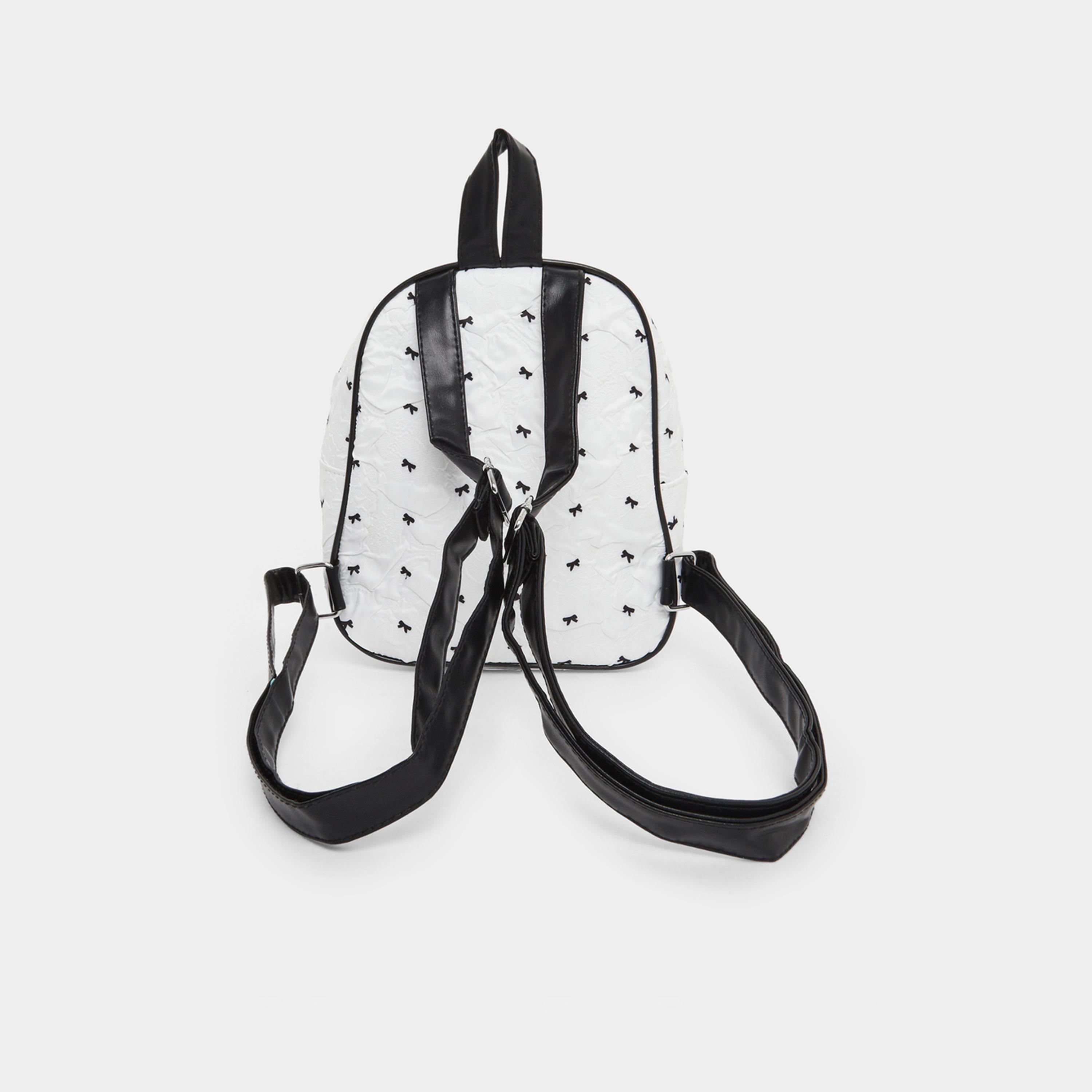 Styli Girls White Bow Printed Mini Backpack with Zip Closure-school-bagsandbackpacks-backpacks-image-2