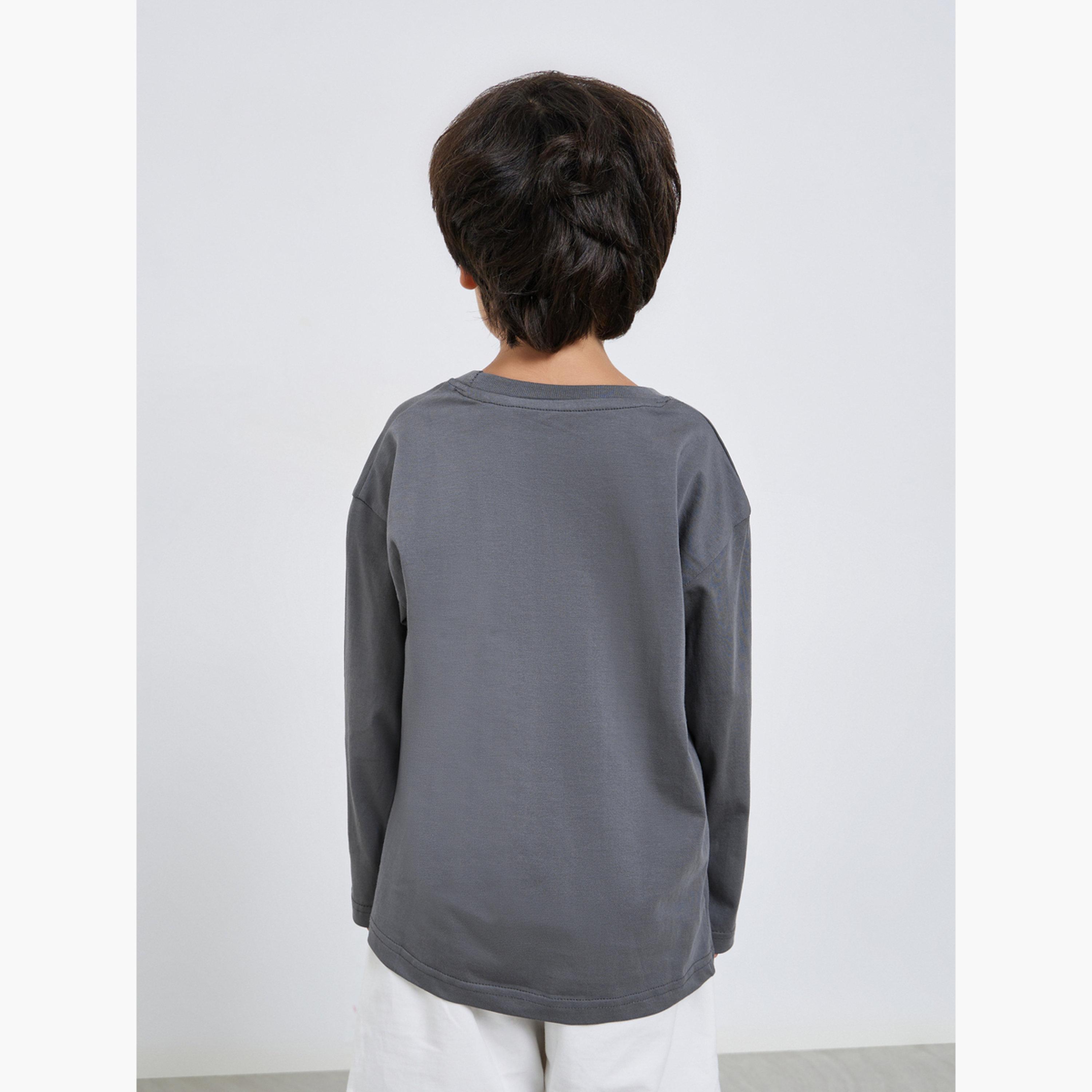 Styli Boys Grey Slogan Long Sleeve Cotton T-Shirt-boys-clothing-tshirtsandpolos-image-4