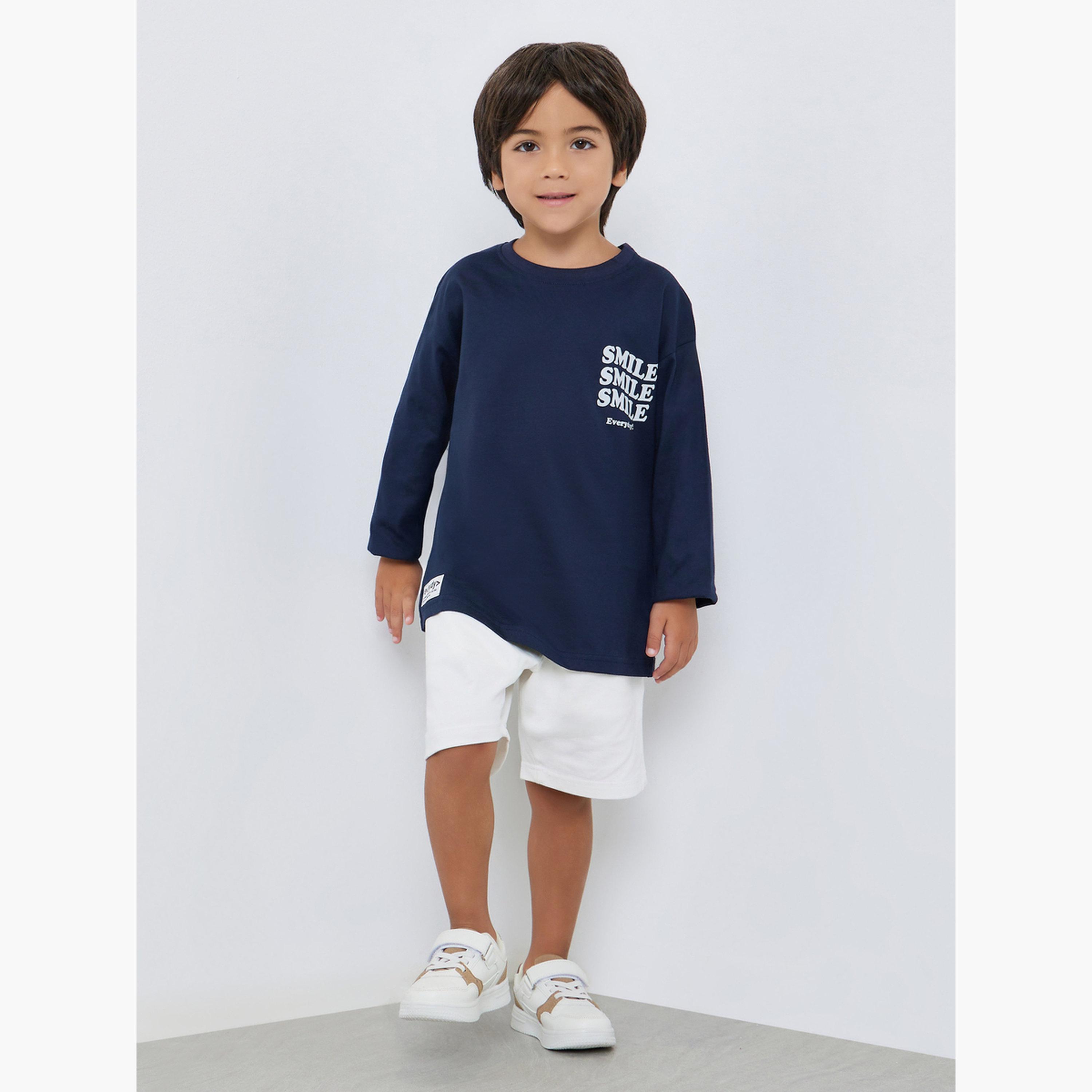 Styli Boys Navy Blue Long Sleeve Slogan T-Shirt-boys-clothing-tshirtsandpolos-image-2