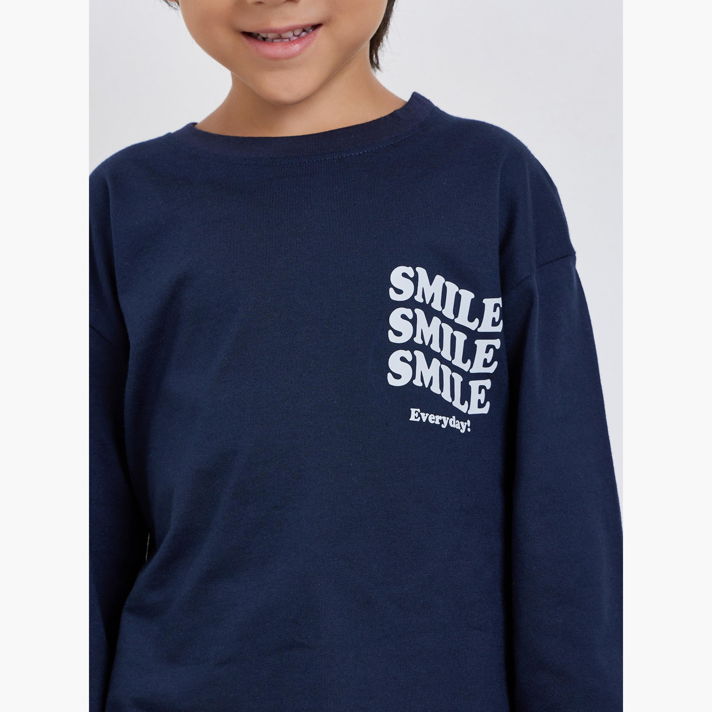 Styli Boys Navy Blue Long Sleeve Slogan T-Shirt-boys-clothing-tshirtsandpolos-image-3