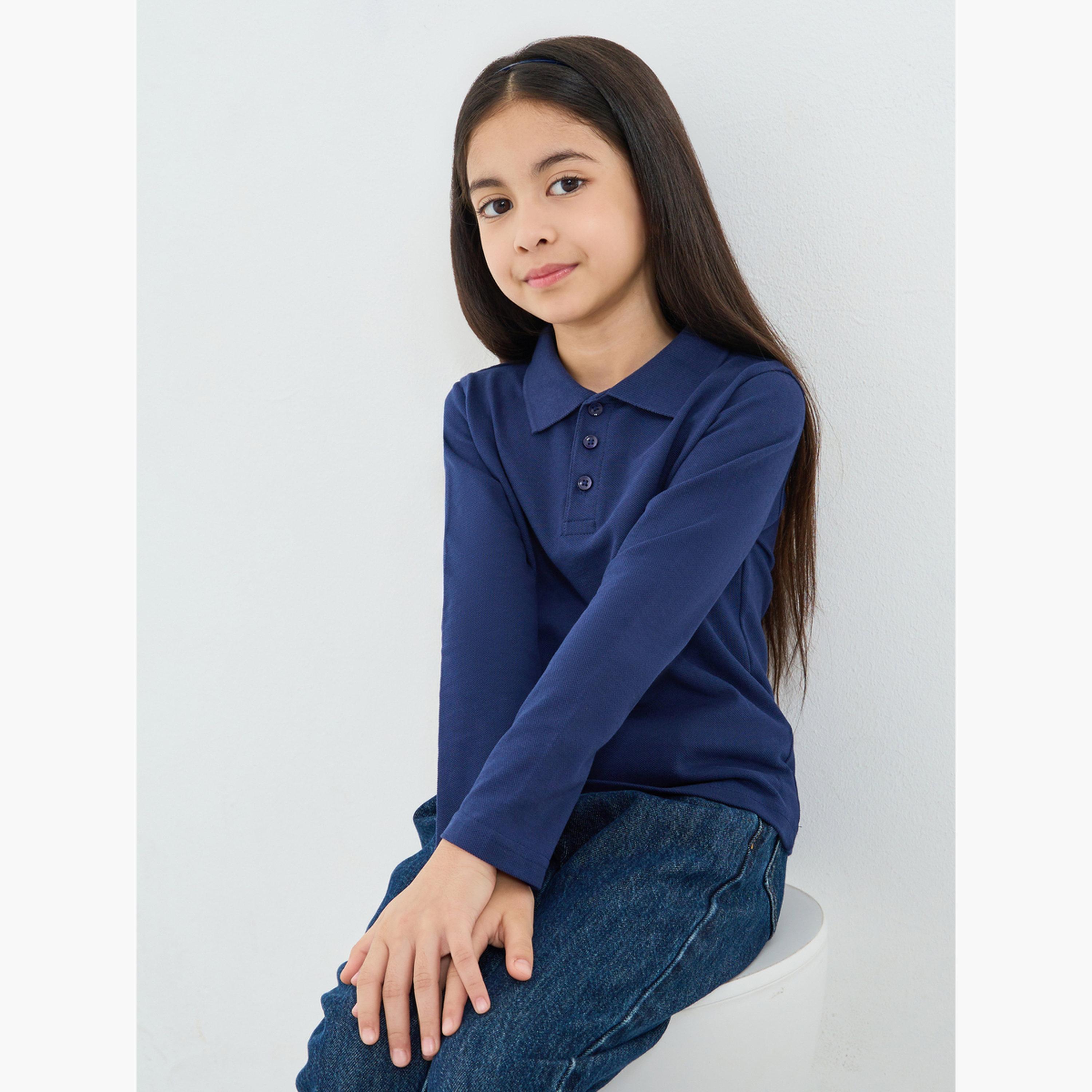 تيشيرت بياقة بولو وأكمام طويلة-girls-clothing-tshirts-image-3