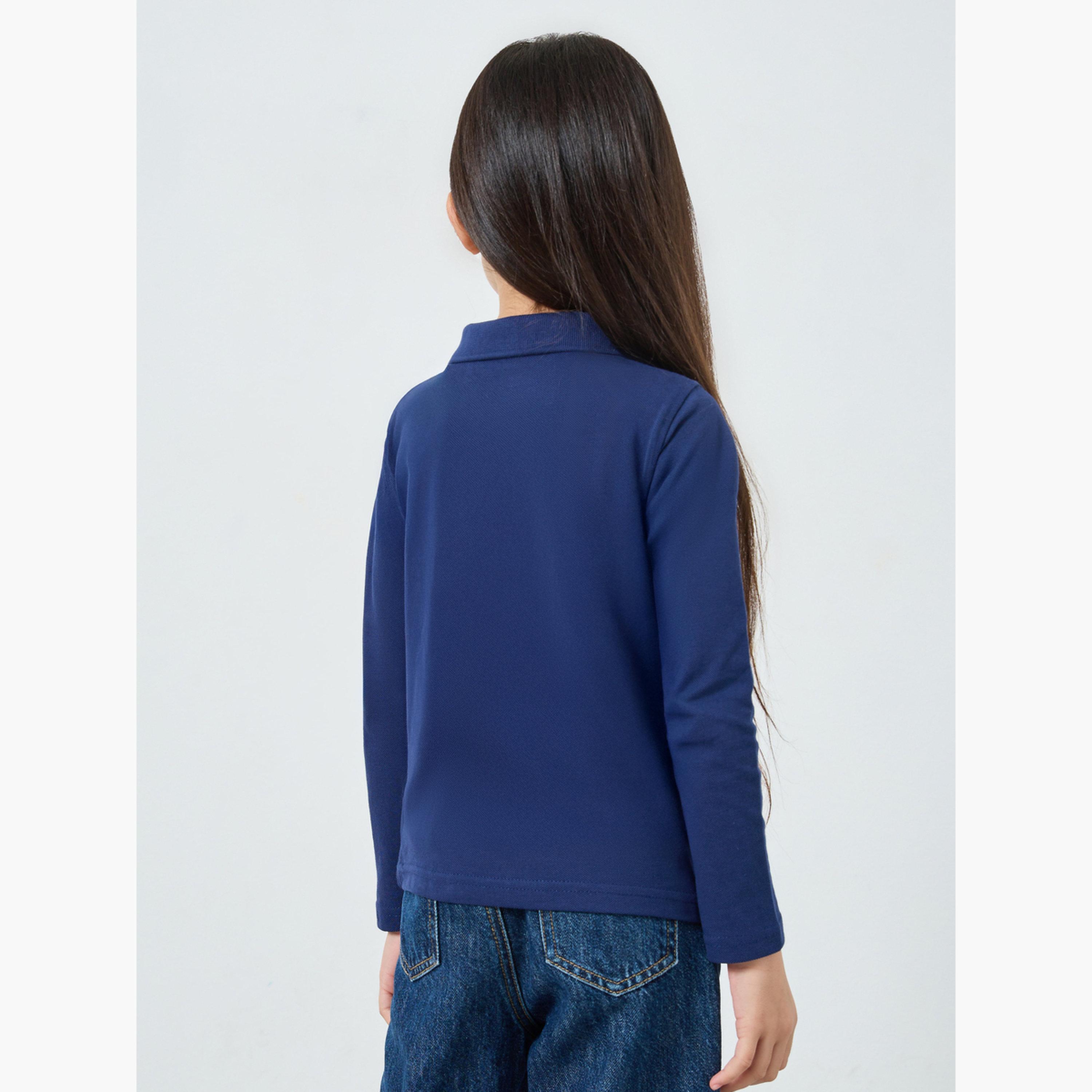 Styli Girls Navy Blue Long Sleeve Polo T-Shirt - Unisex-girls-clothing-tshirts-image-5