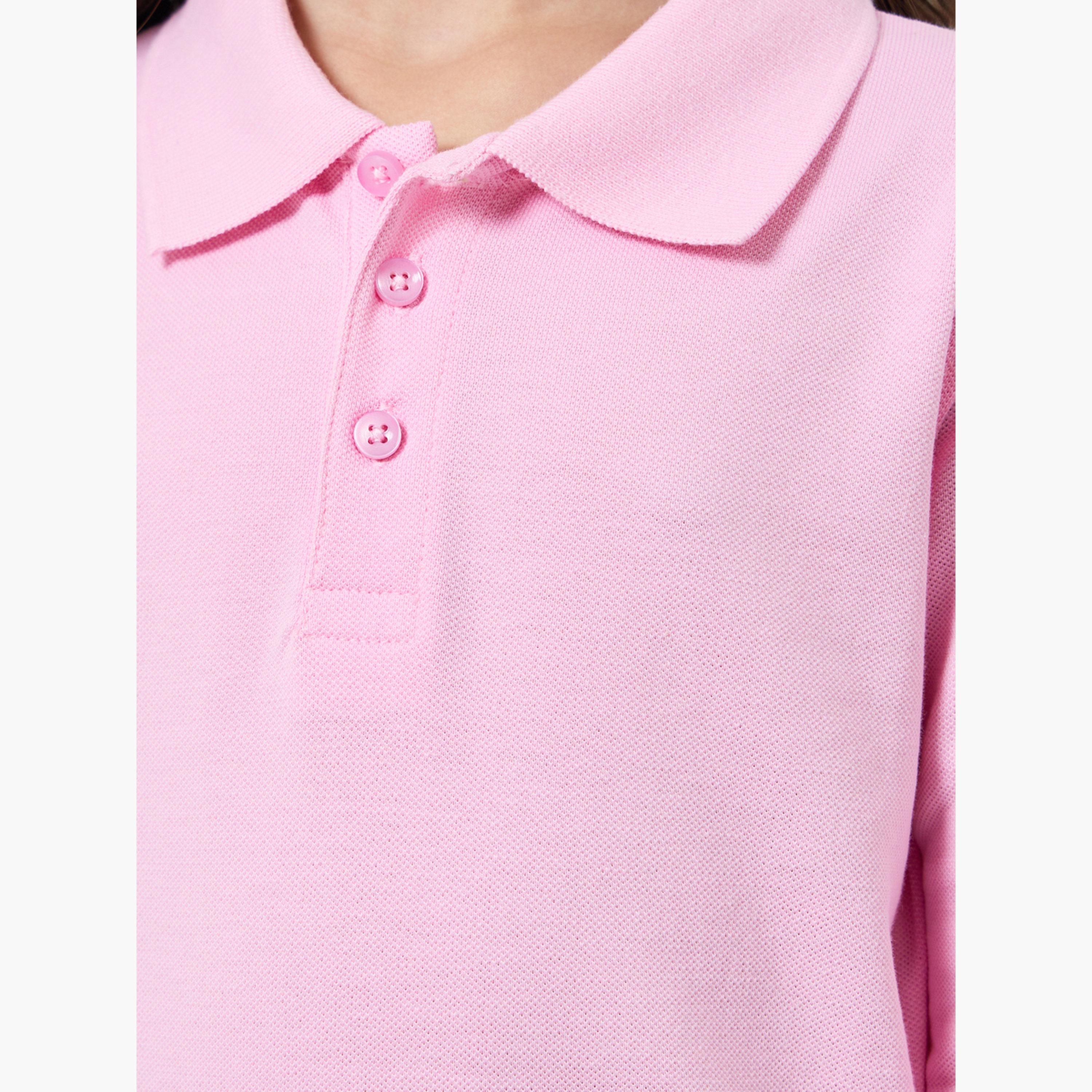 Styli Girls Pink Cotton Long Sleeve Polo T-Shirt-girls-clothing-tshirts-image-4