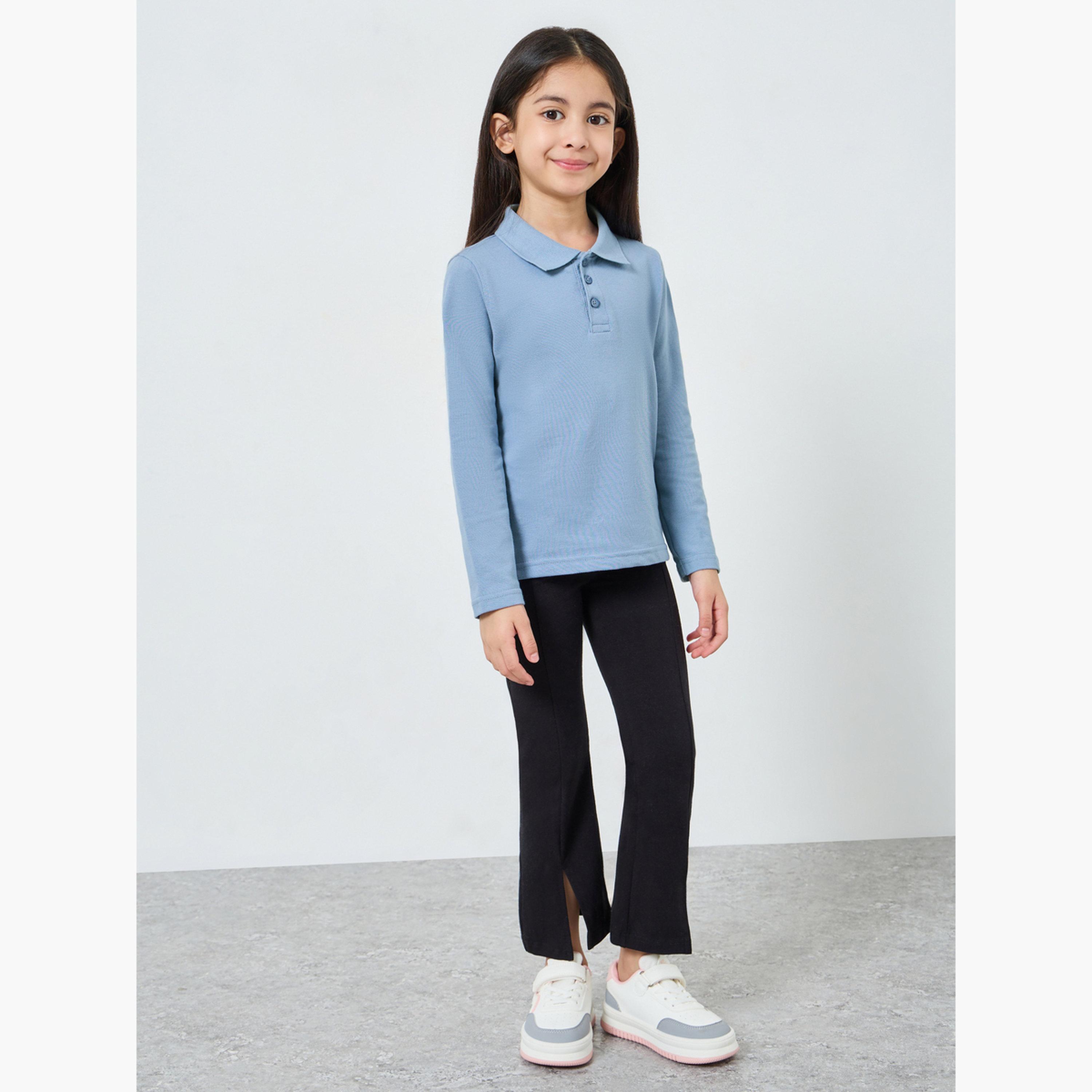 Styli Girls Light Blue Long Sleeve Polo T-Shirt - Unisex-girls-clothing-tshirts-image-2