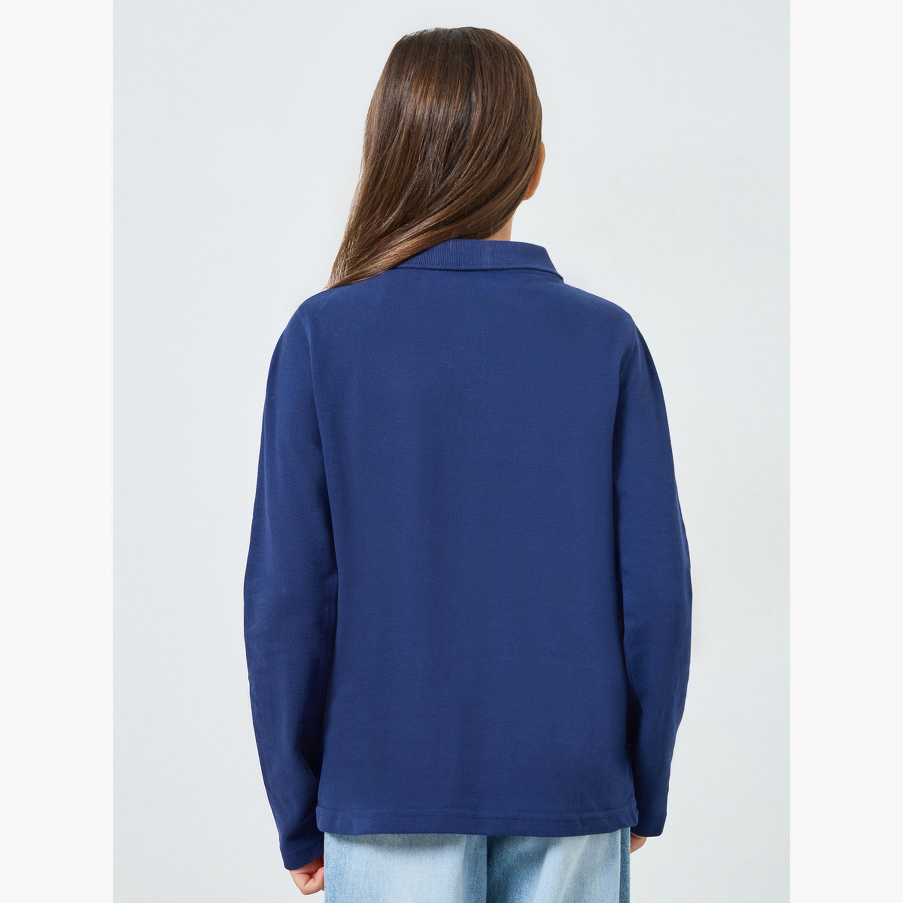 Styli Teens Navy Blue Long Sleeve Polo T-Shirt - Unisex-girls-clothing-tshirts-image-5