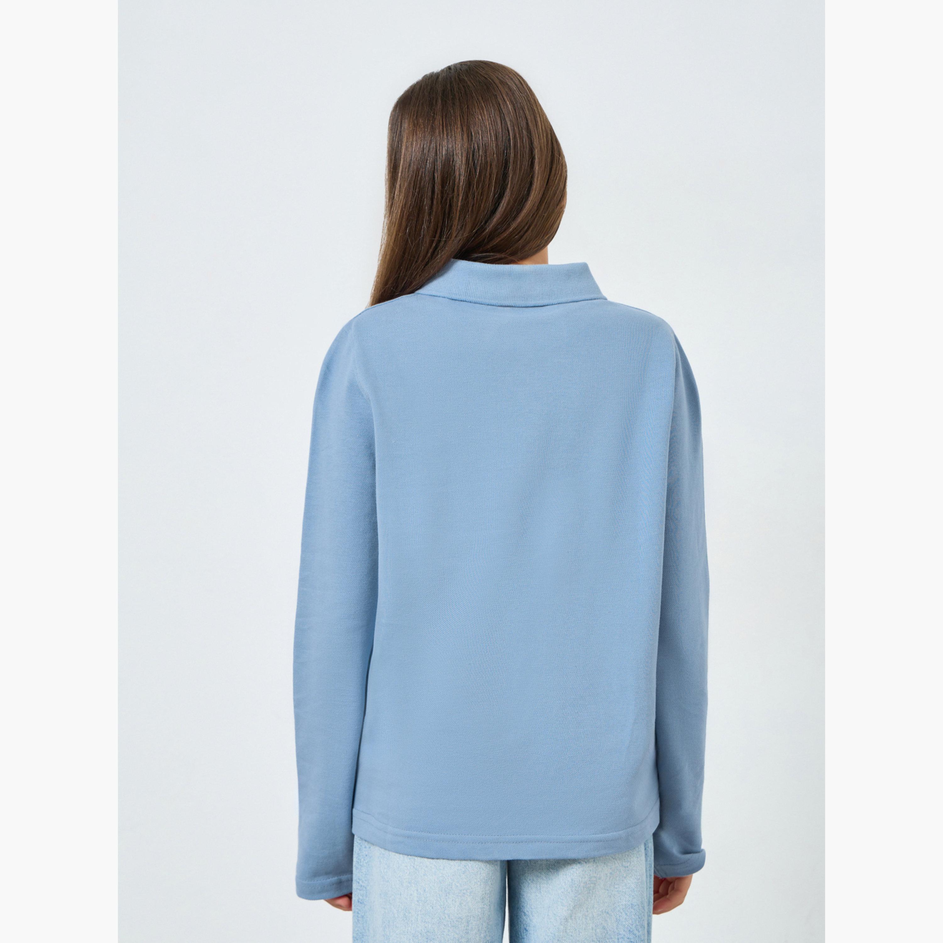 Styli Teens Light Blue Long Sleeve Polo T-Shirt - Unisex-girls-clothing-tshirts-image-5