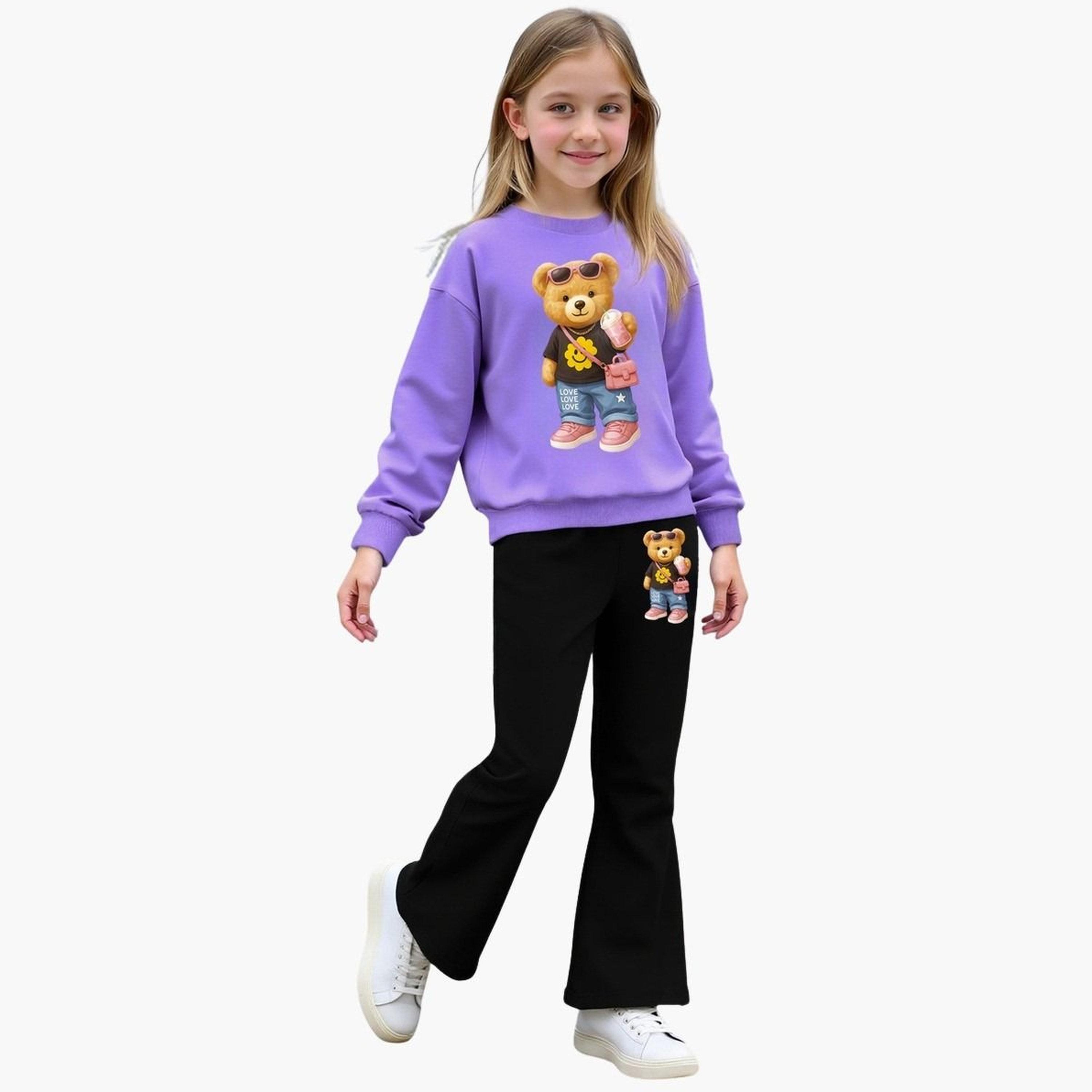 تيك تو - طقم سويت شيرت وبنطال واسع بطبعة دب تيدي للمراهقين-girls-clothing-setsandcoords-image-2