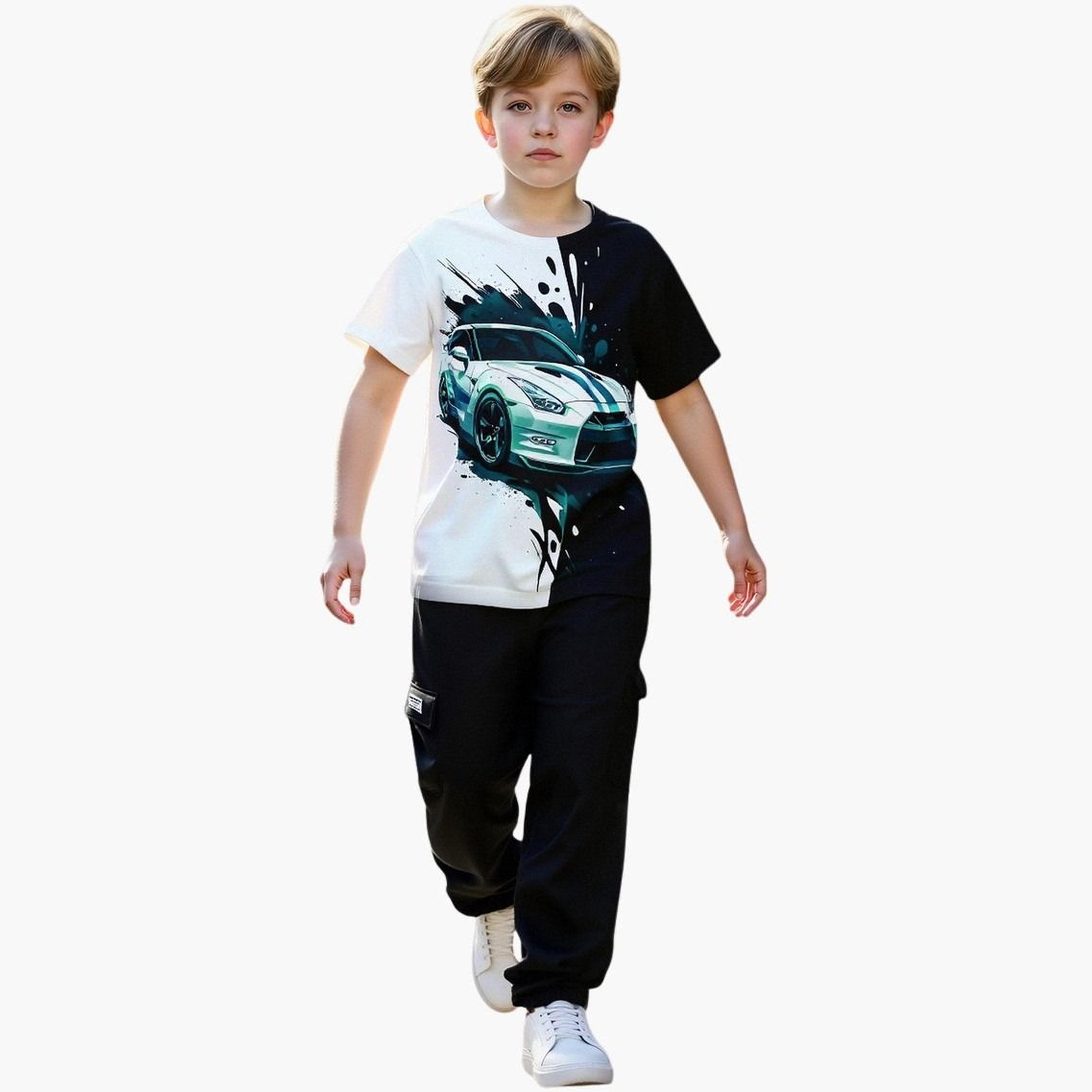 تيك تو - طقم تي شيرت وبنطال رياضي برسومات سيارات للمراهقين-boys-clothing-setsandcoords-image-2
