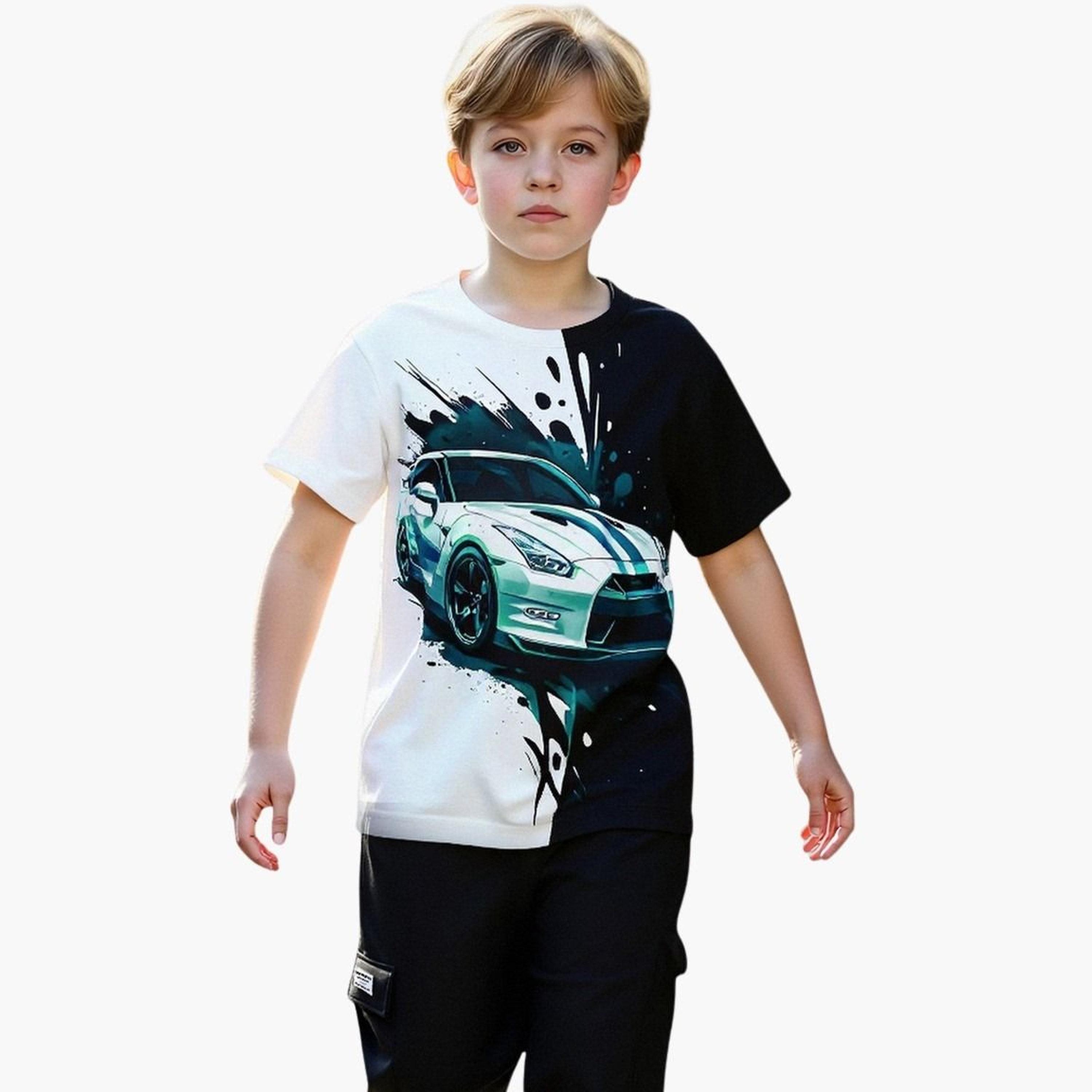 تيك تو - طقم تي شيرت وبنطال رياضي برسومات سيارات للمراهقين-boys-clothing-setsandcoords-image-3