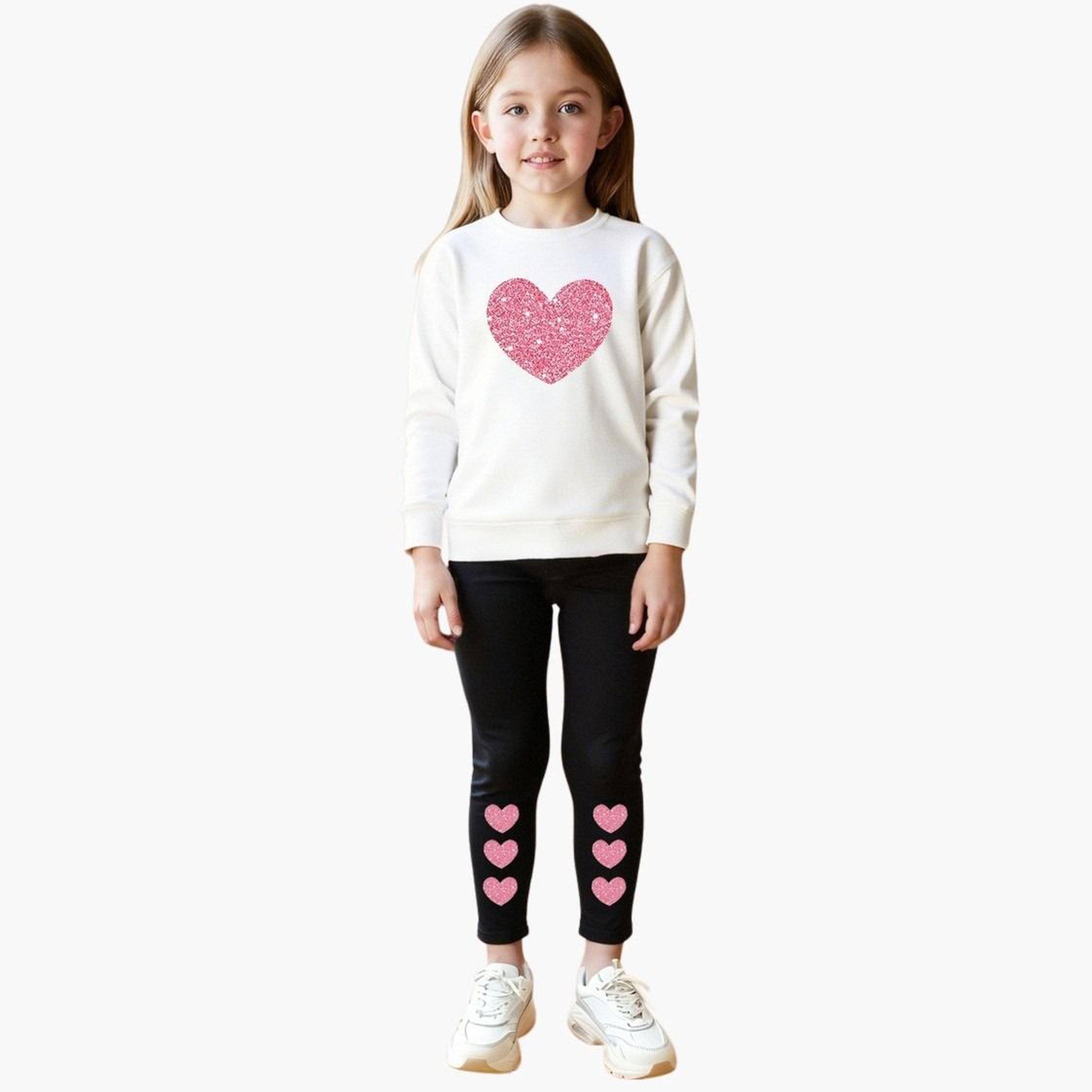 Take Two Girls Heart Print Sweatshirt and Leggings Set-girls-clothing-setsandcoords-image-1