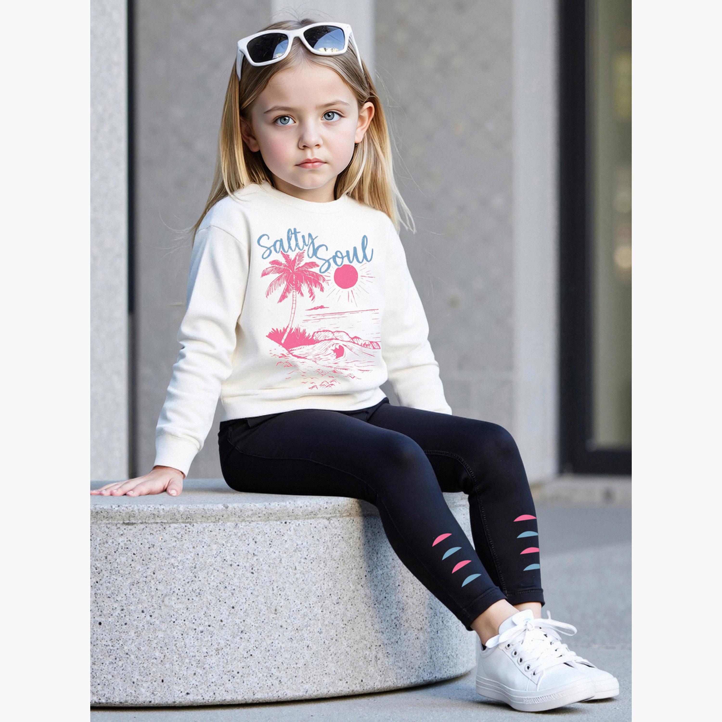 تيك تو - طقم سويت شيرت وبنطال ضيق للبنات-girls-clothing-setsandcoords-image-2