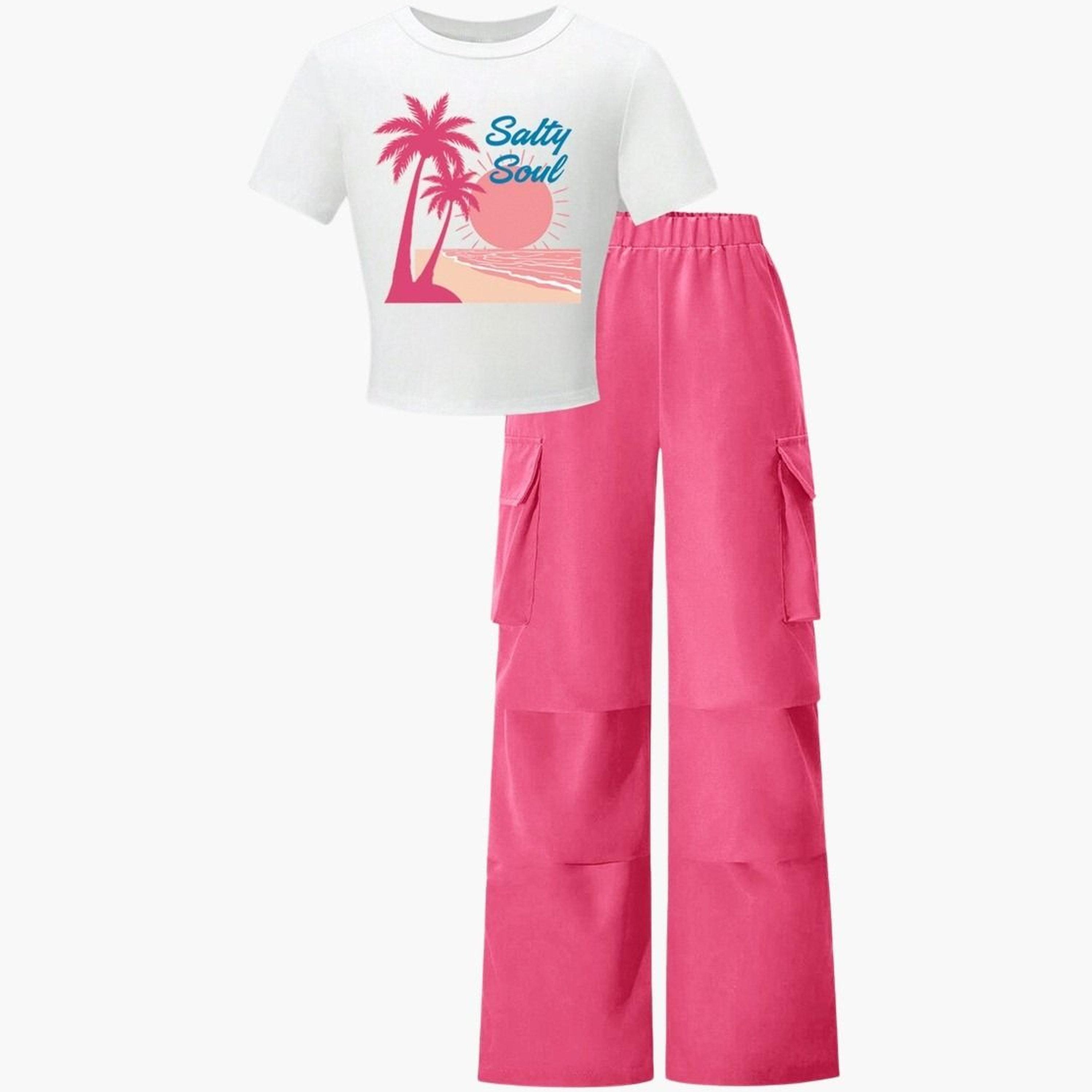 Take Two Teens Graphic T-Shirt and Cargo Pants Set-girls-clothing-setsandcoords-image-4