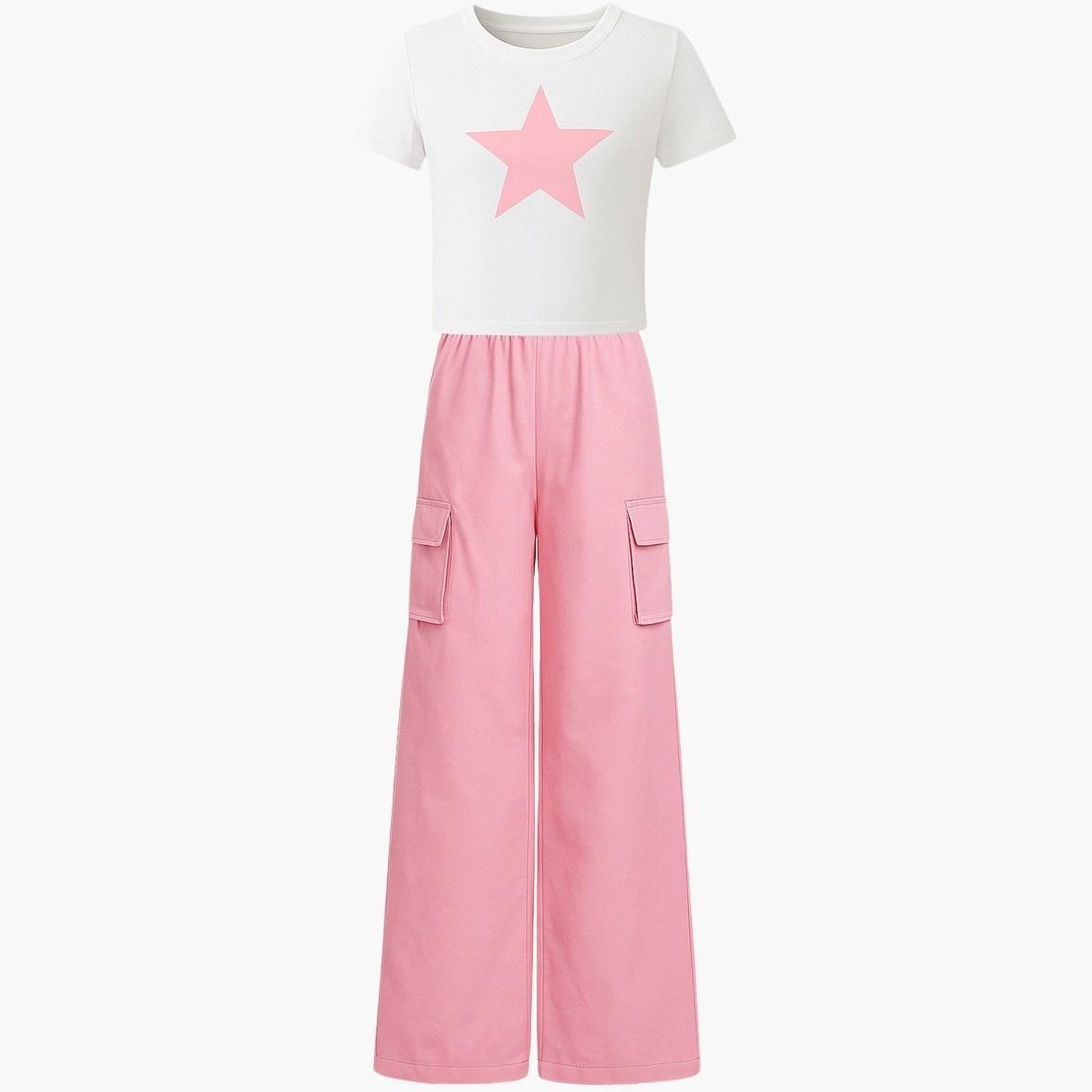 تيك تو - طقم تي شيرت وبنطال كارغو بطبعة نجوم المراهقين-girls-clothing-setsandcoords-image-3