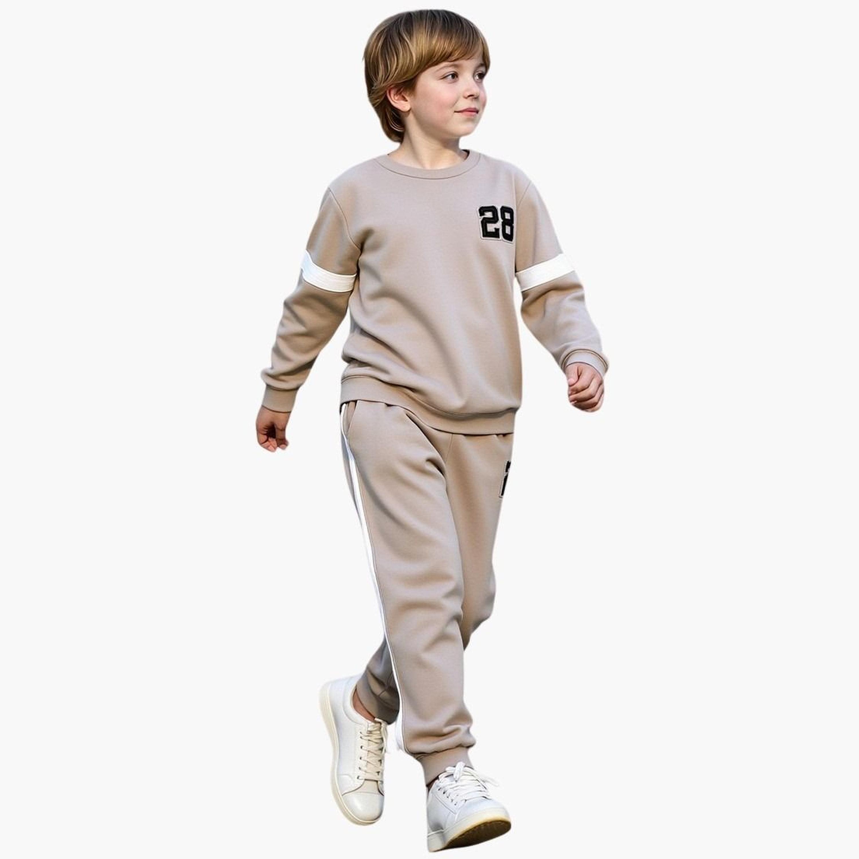 Take Two Teens Beige Number Print Sweatshirt and Joggers Set-boys-clothing-setsandcoords-image-2
