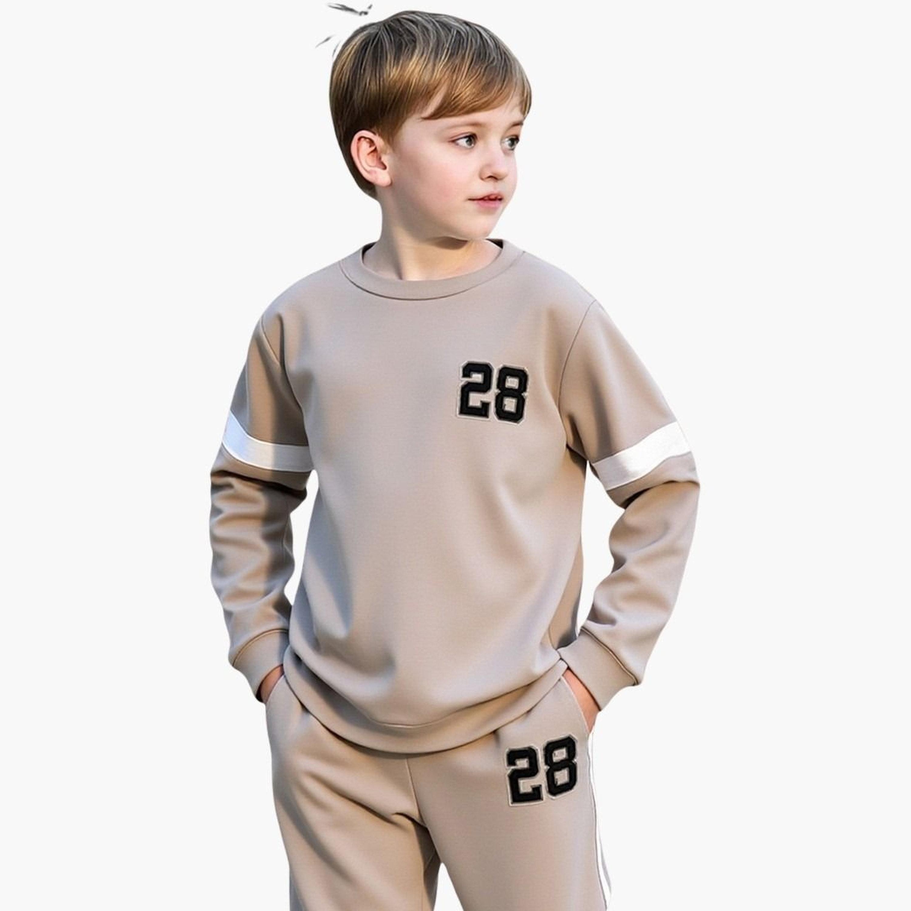 Take Two Teens Beige Number Print Sweatshirt and Joggers Set-boys-clothing-setsandcoords-image-3