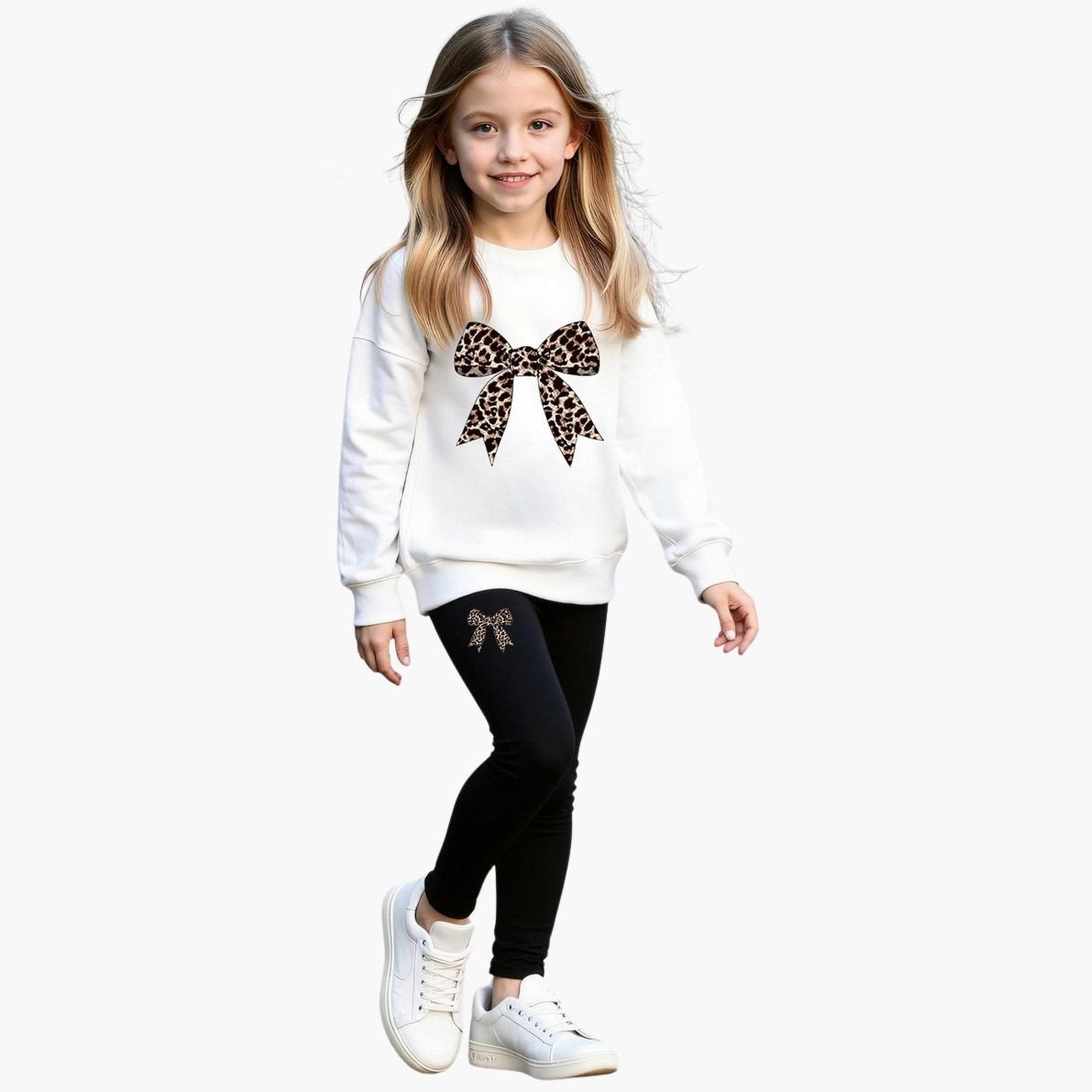 تيك تو - طقم سويت شيرت وبنطال ضيق بطبعة فيونكة للمراهقين-girls-clothing-setsandcoords-image-1