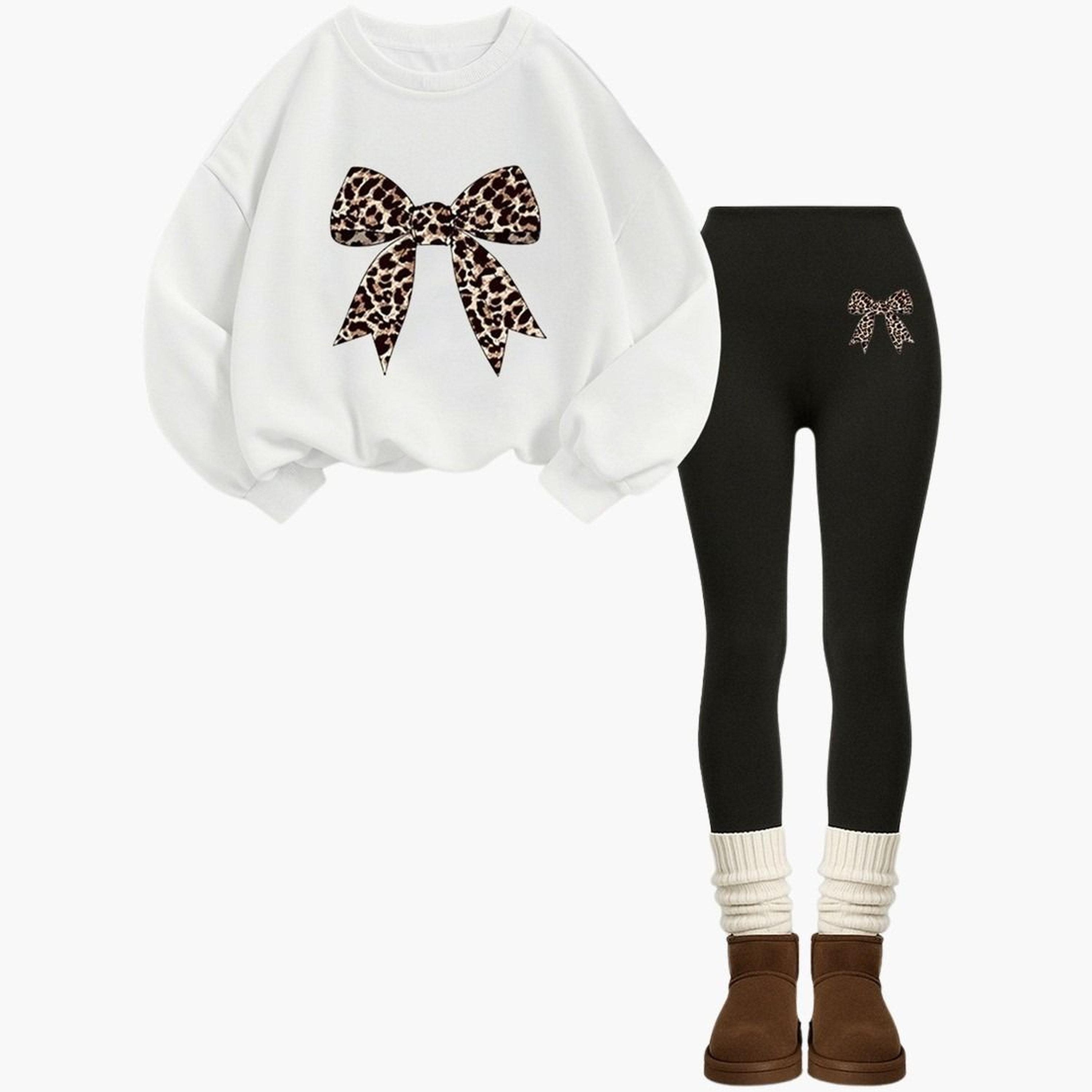 تيك تو - طقم سويت شيرت وبنطال ضيق بطبعة فيونكة للمراهقين-girls-clothing-setsandcoords-image-2