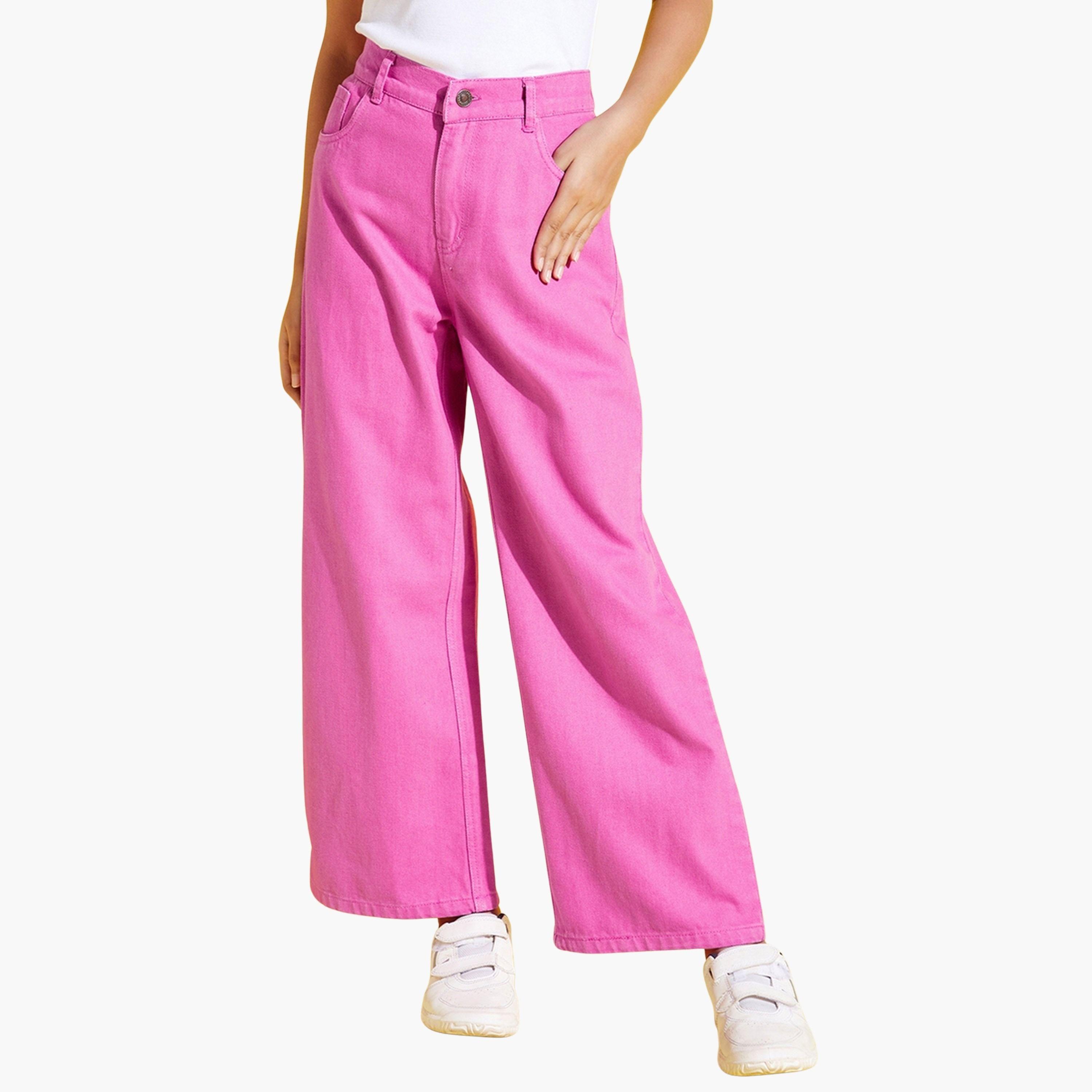 Noh-Voh Girls Pink Denim Straight Jeans-girls-clothing-bottoms-jeansandjeggings-image-1